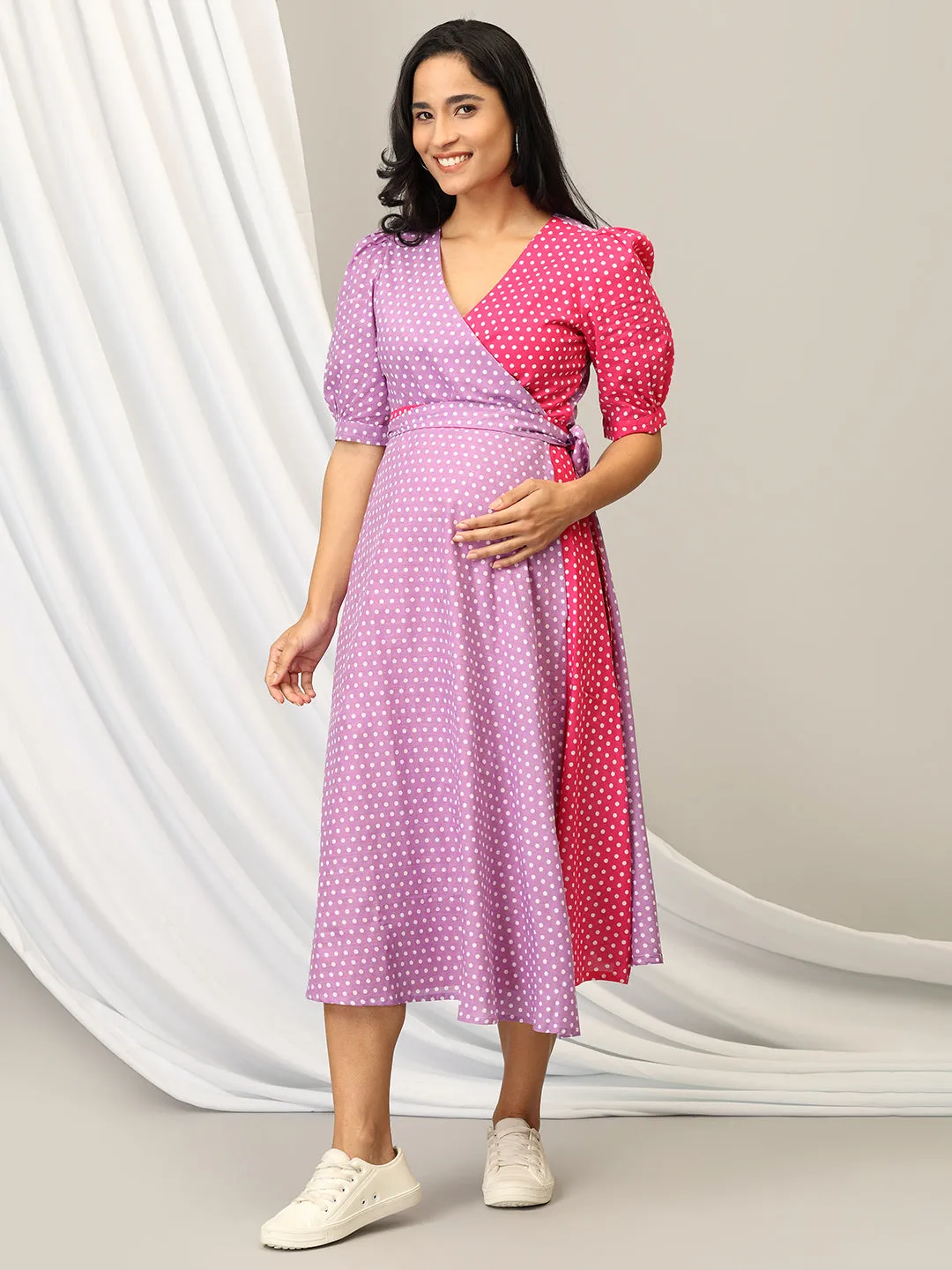 Pastel Poppin' Dots Maternity Wrap Dress