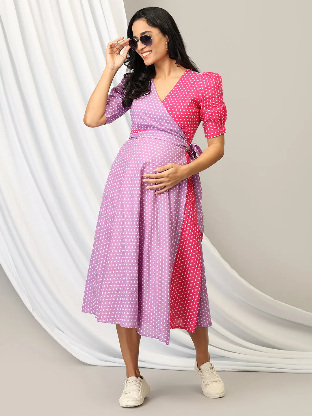 Pastel Poppin' Dots Maternity Wrap Dress