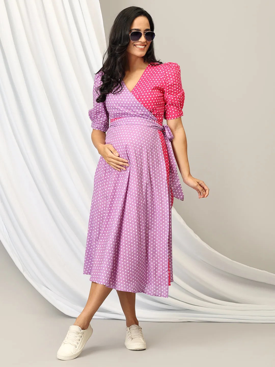 Pastel Poppin' Dots Maternity Wrap Dress