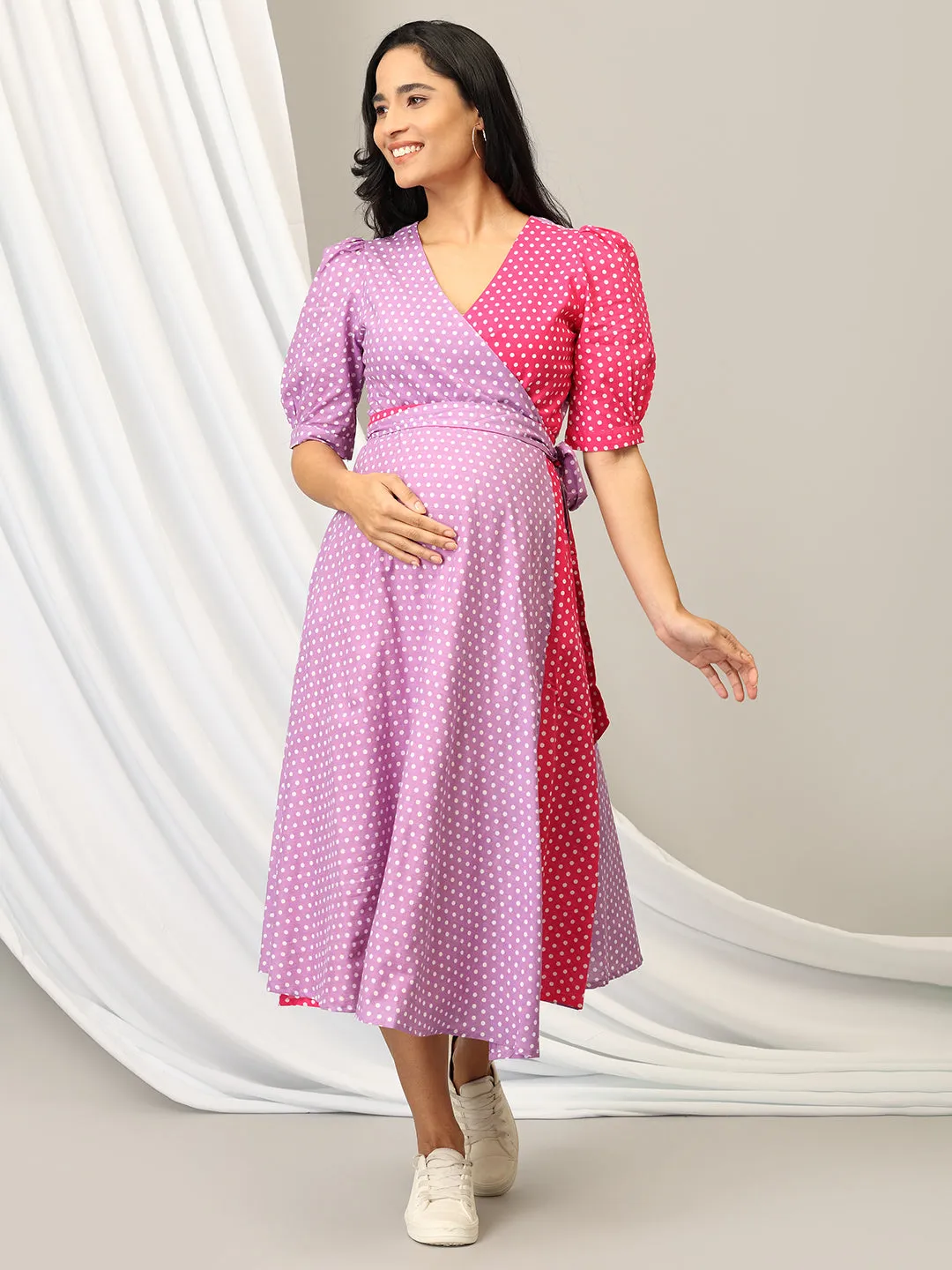 Pastel Poppin' Dots Maternity Wrap Dress