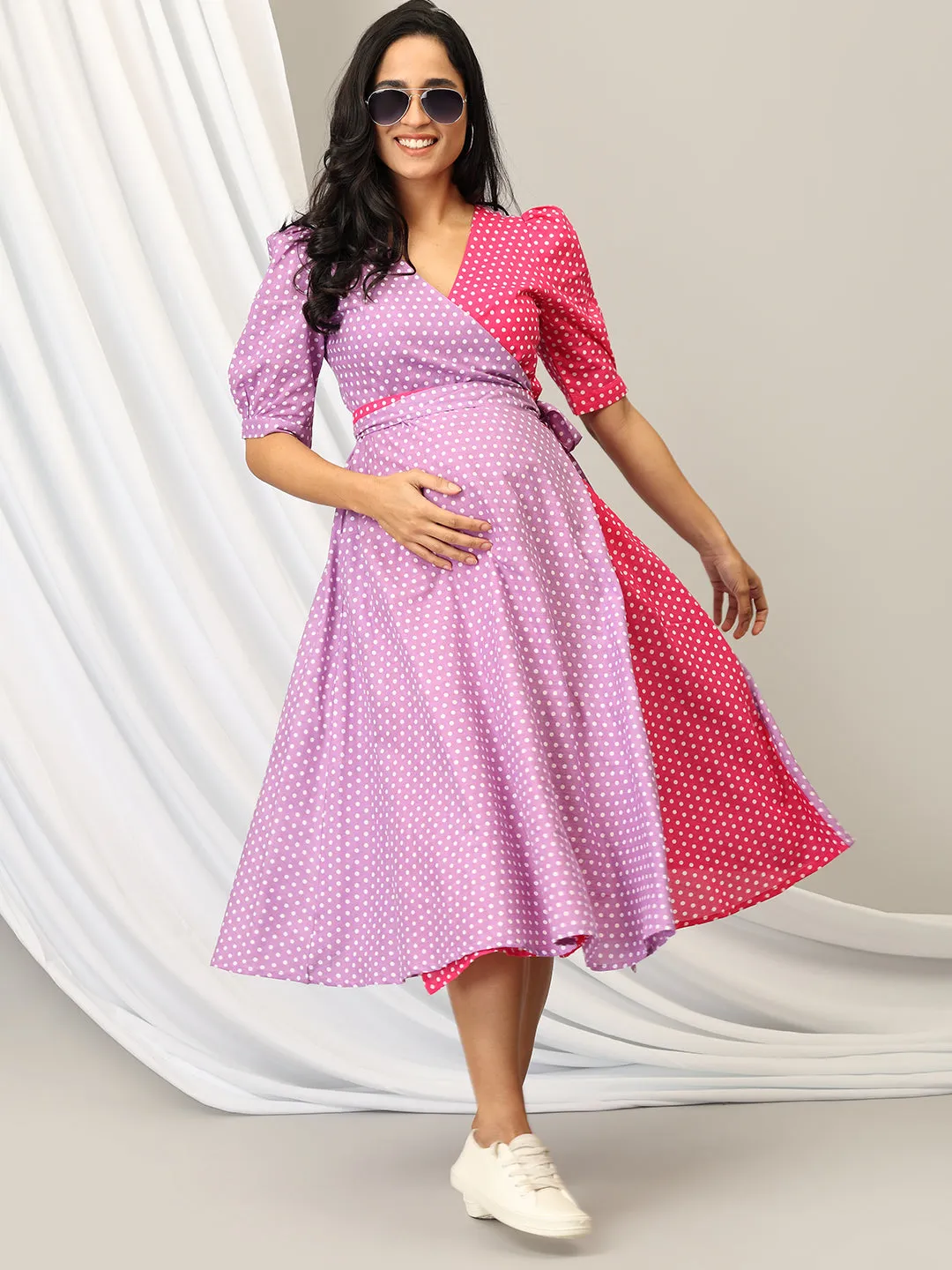 Pastel Poppin' Dots Maternity Wrap Dress