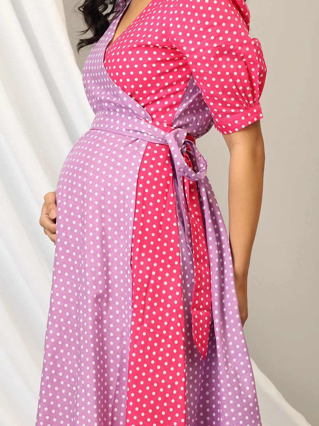 Pastel Poppin' Dots Maternity Wrap Dress