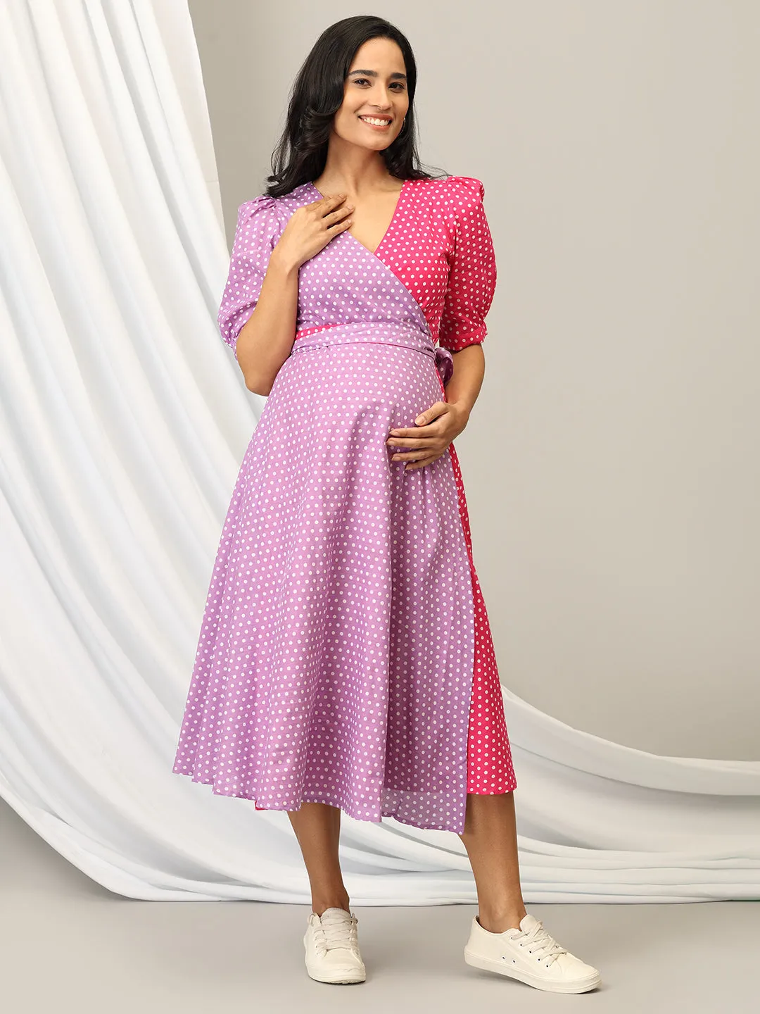 Pastel Poppin' Dots Maternity Wrap Dress