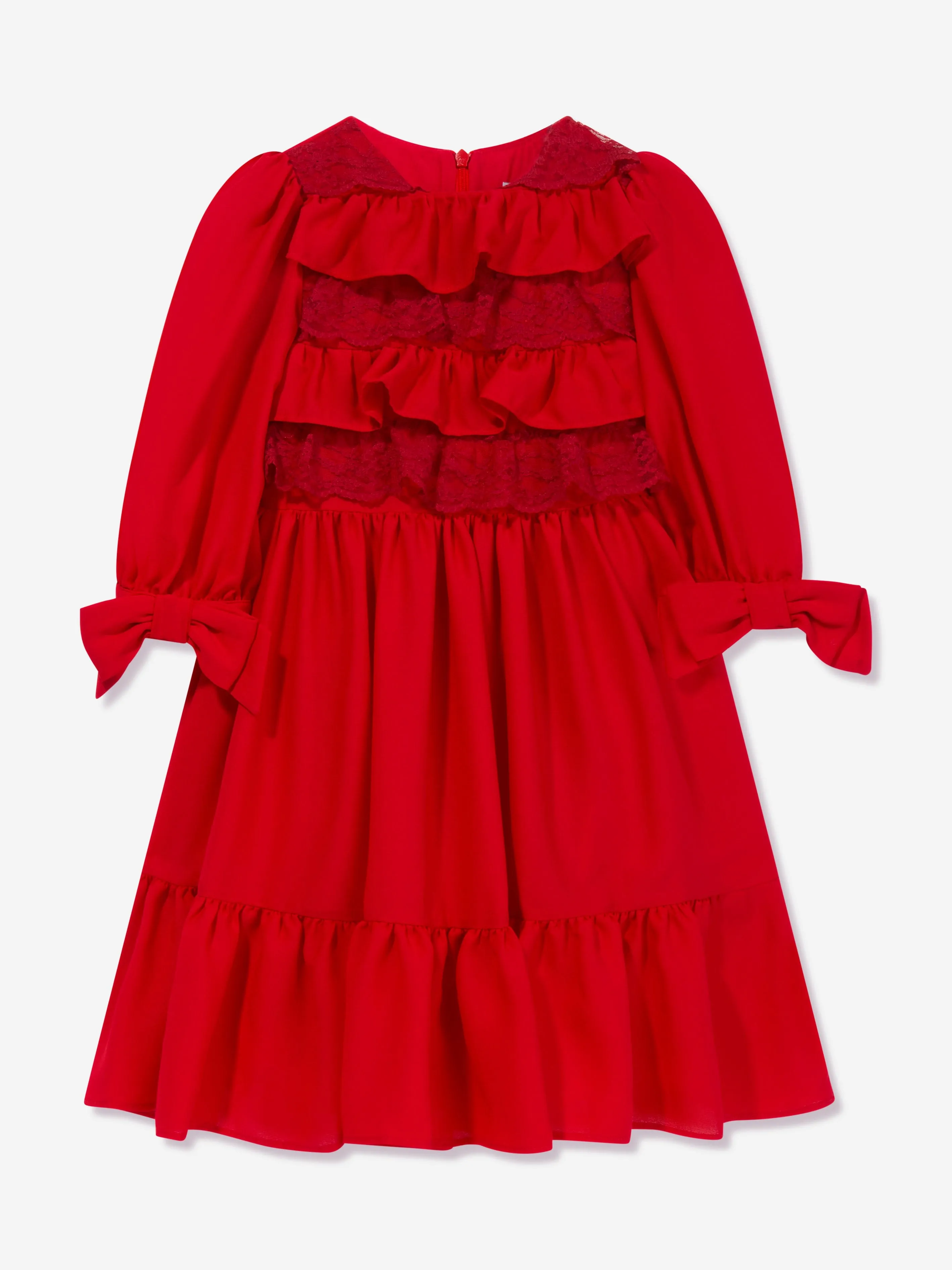 Patachou Girls Lace Trim Ruffle Dress in Red