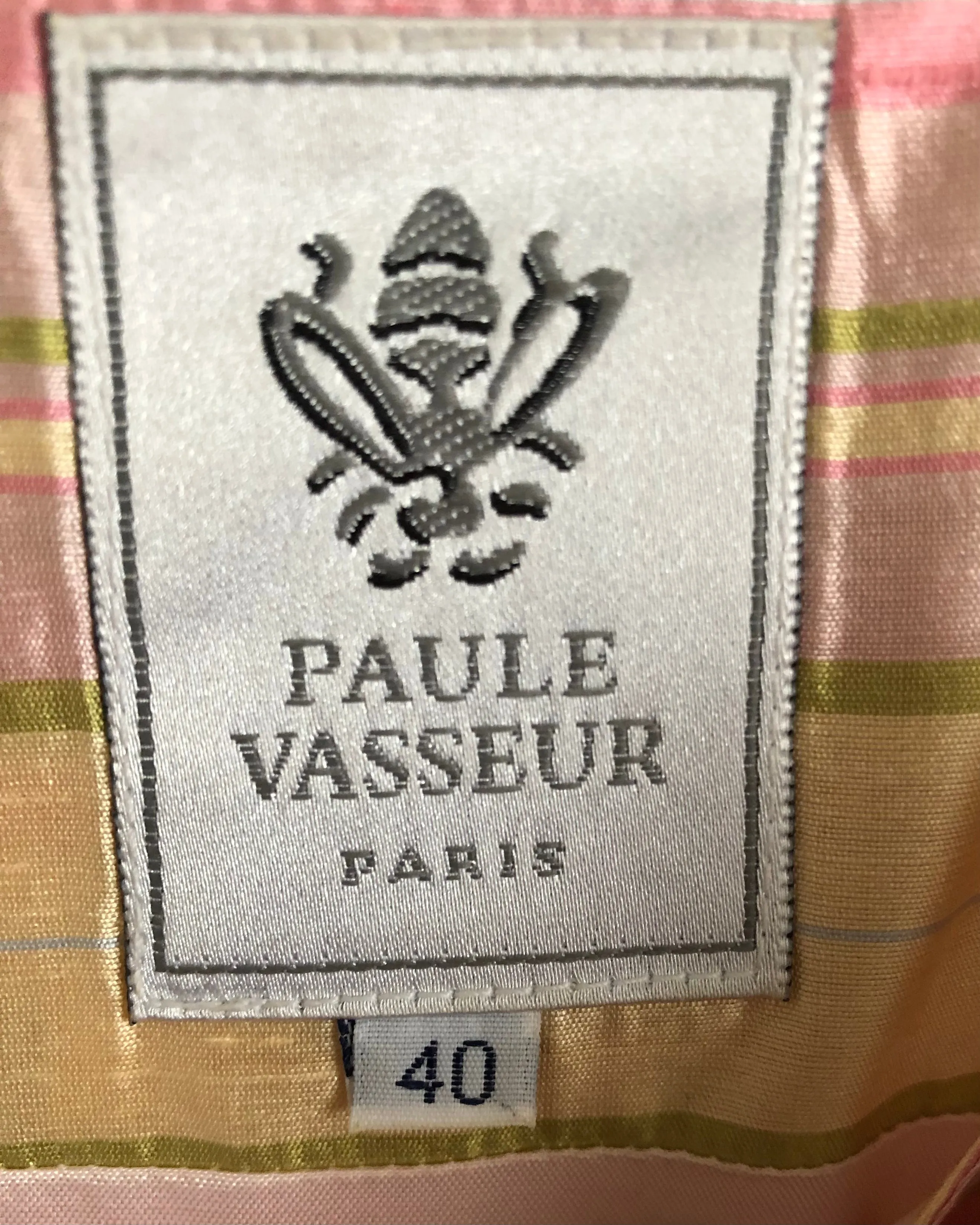 Paule Vasseur Paris Vintage 100% Silk Sleeveless Shift Summer Maxi Dress Pink Yellow Multi Striped UK Size 10-12