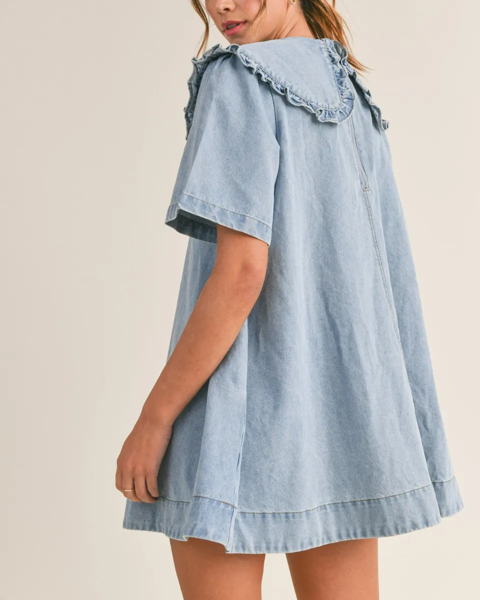 PETER PAN COLLAR DENIM MINI DRESS