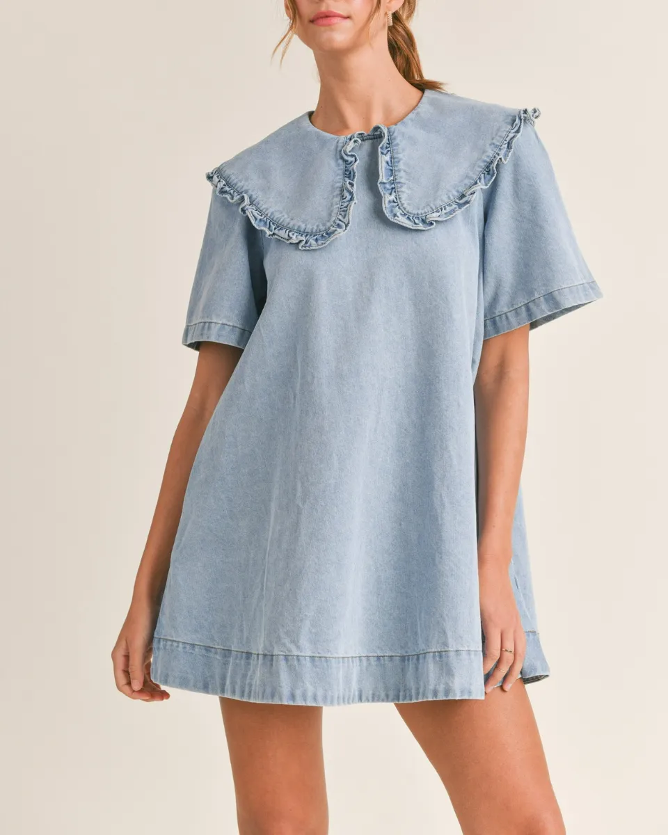 PETER PAN COLLAR DENIM MINI DRESS