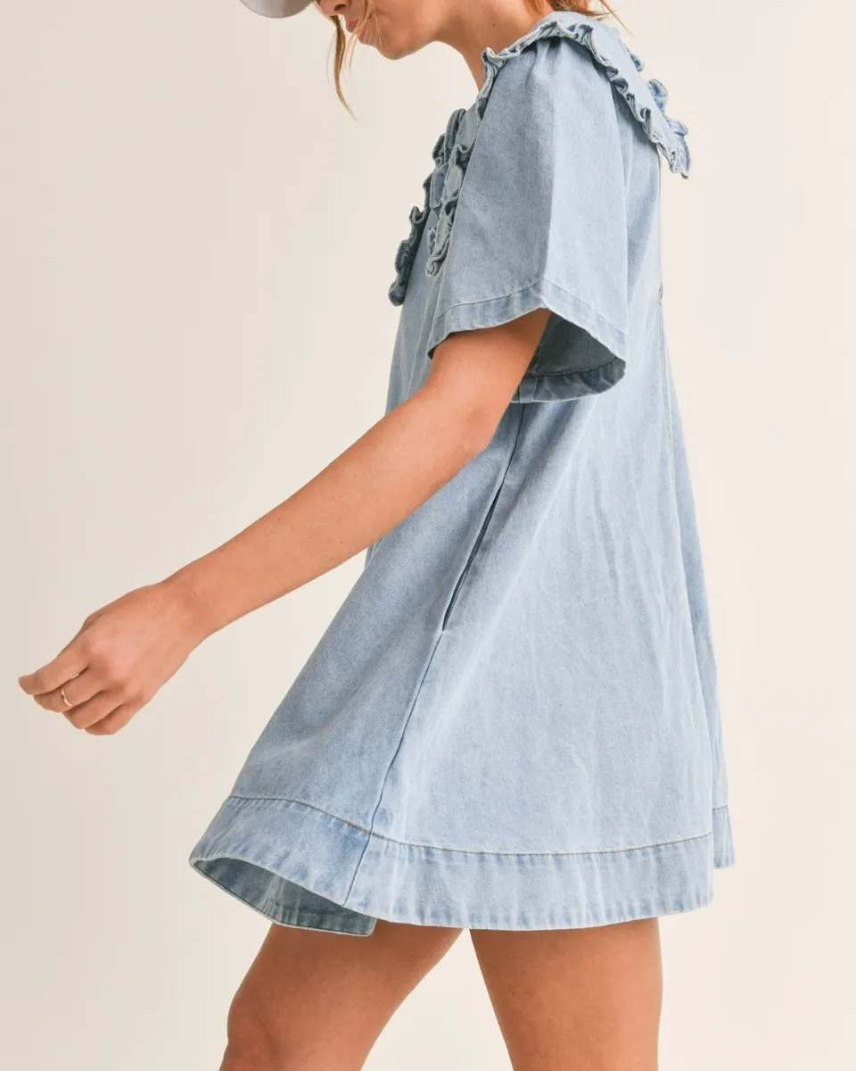 PETER PAN COLLAR DENIM MINI DRESS