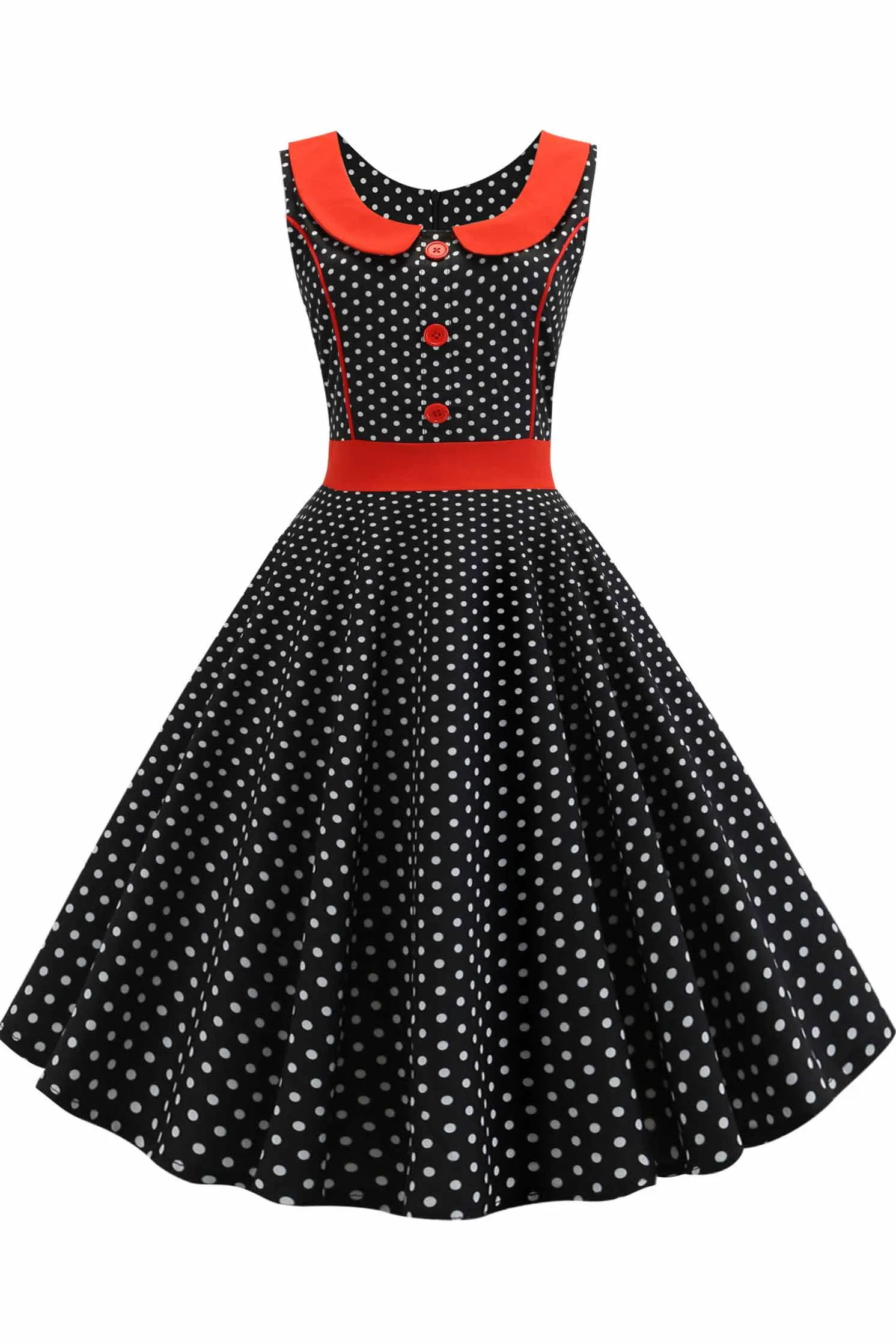 Pink Polka Dot Babydoll Button A-line Dress