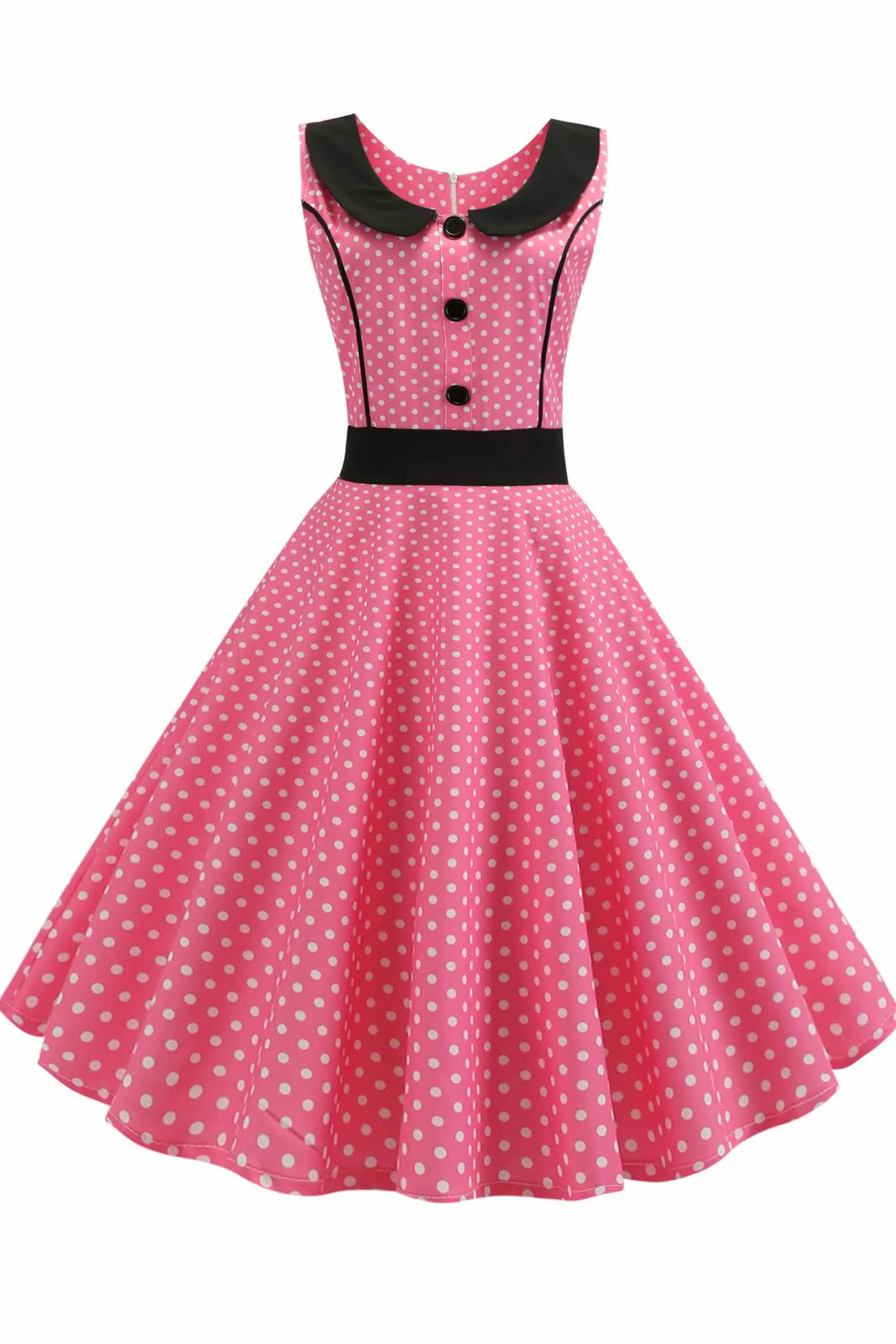 Pink Polka Dot Babydoll Button A-line Dress