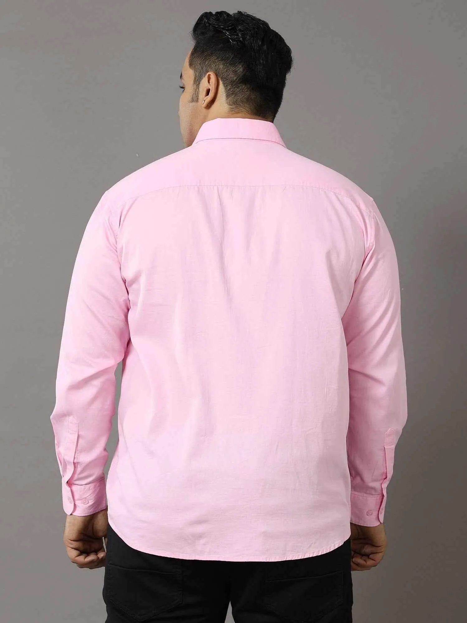 Pink Solid Pure Cotton Shirt Men's Plus Size