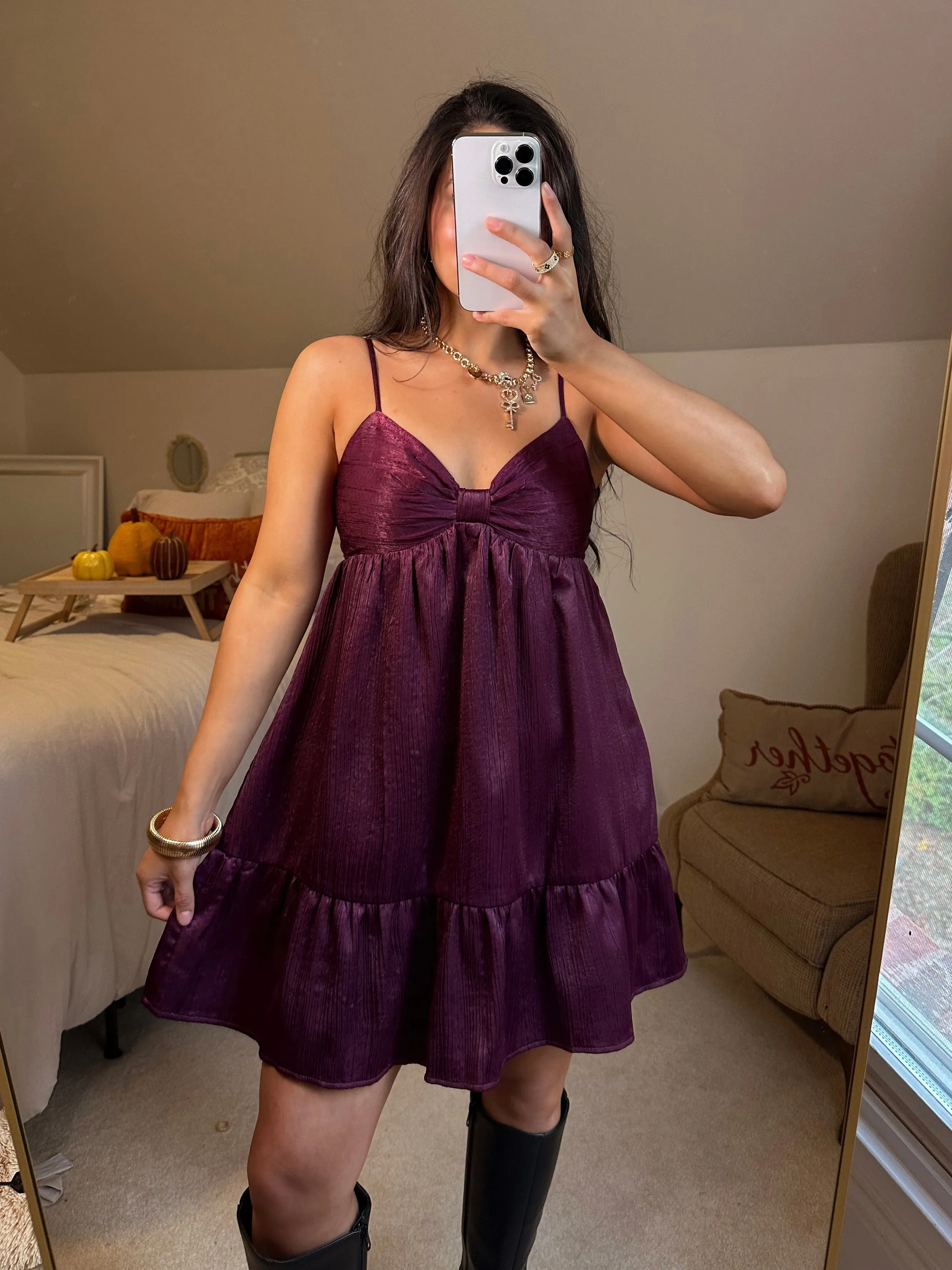 Plum Bow Babydoll Dress