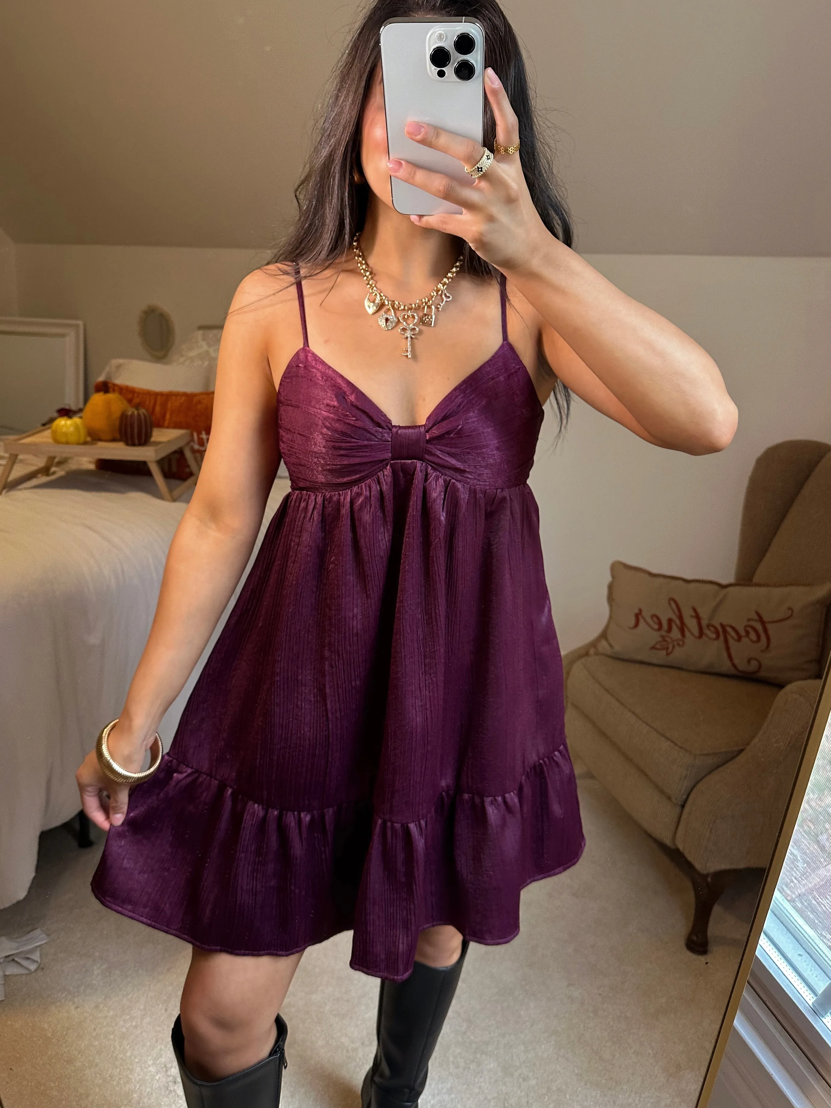 Plum Bow Babydoll Dress