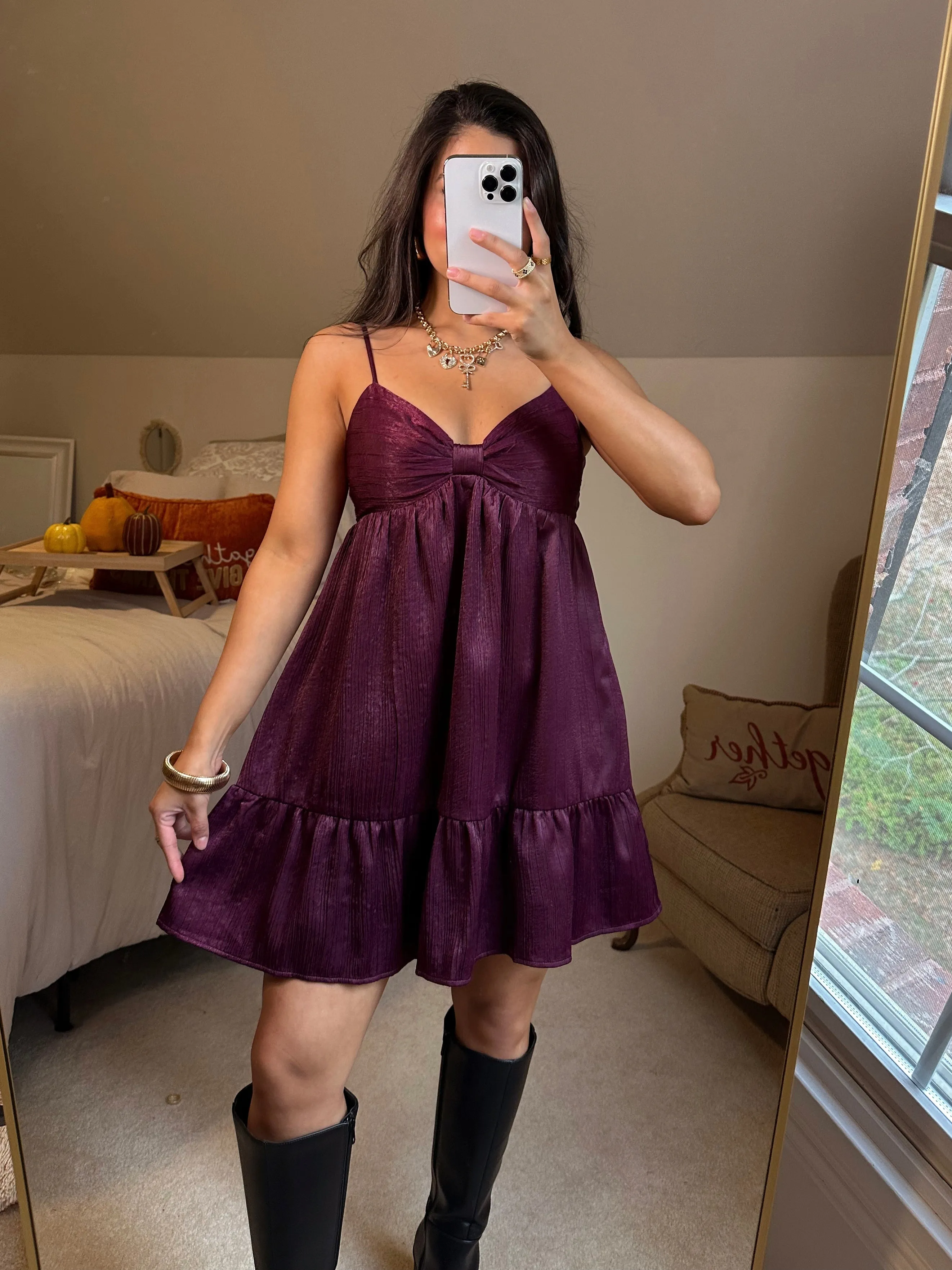 Plum Bow Babydoll Dress