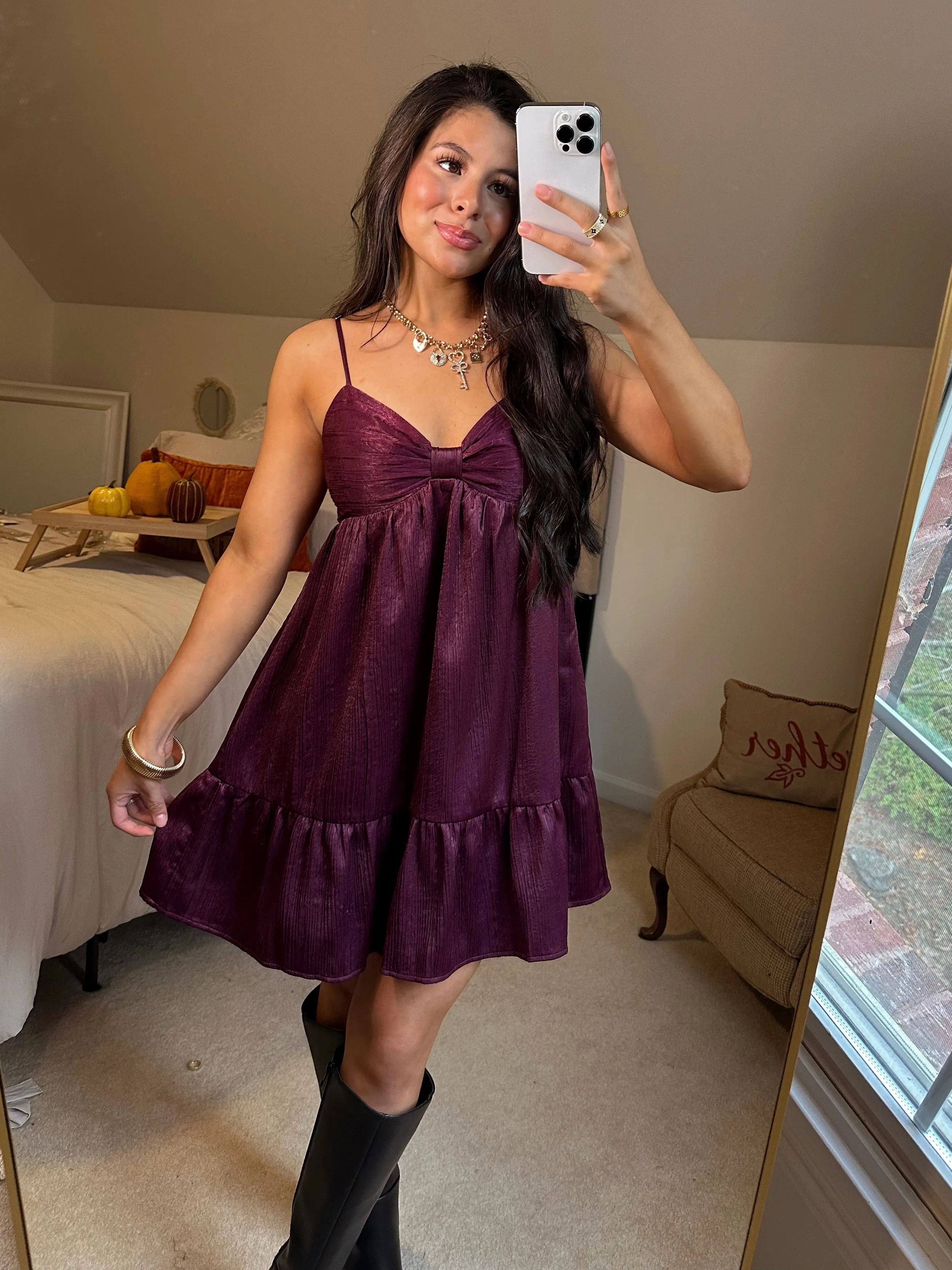 Plum Bow Babydoll Dress