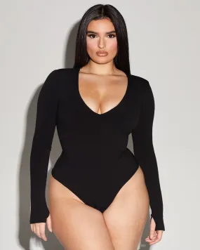 Plungey Long Sleeve Bodysuit - Black