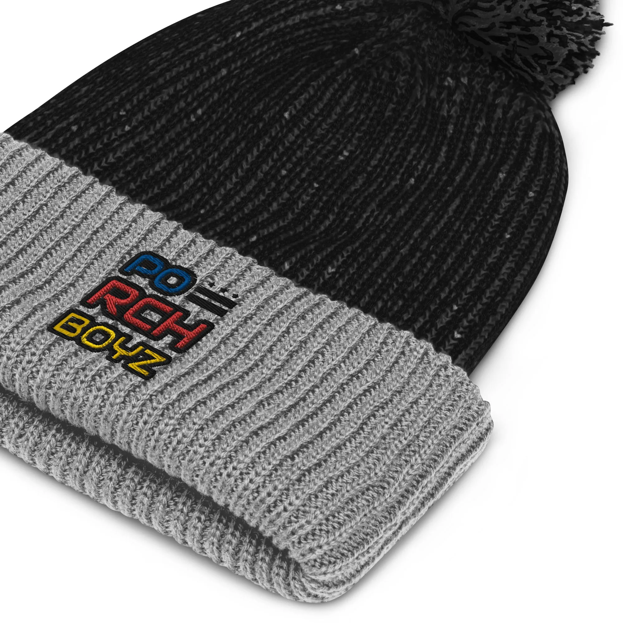 PorchBoyz Multi/Colored Embroidered Pom-Pom Beanie