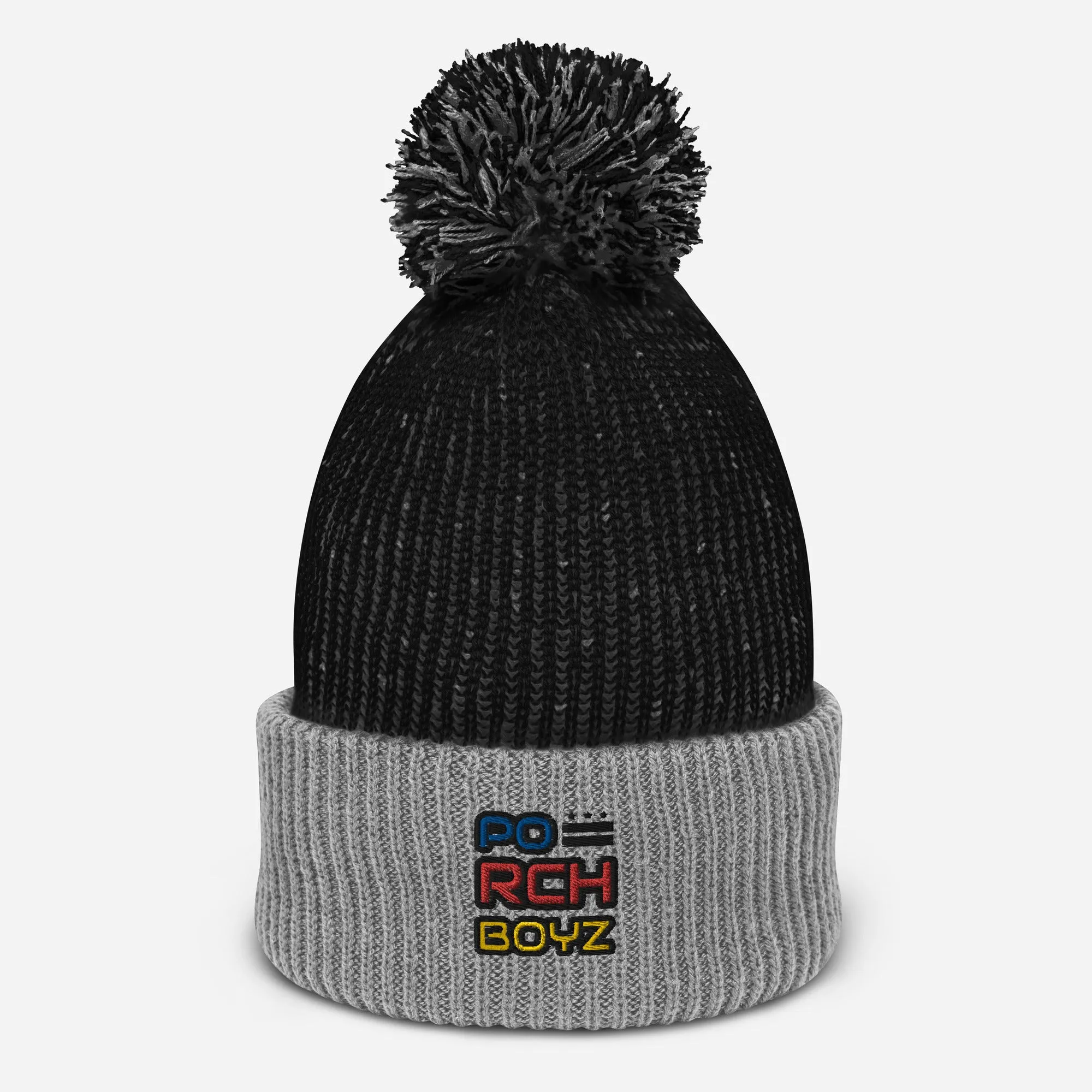 PorchBoyz Multi/Colored Embroidered Pom-Pom Beanie