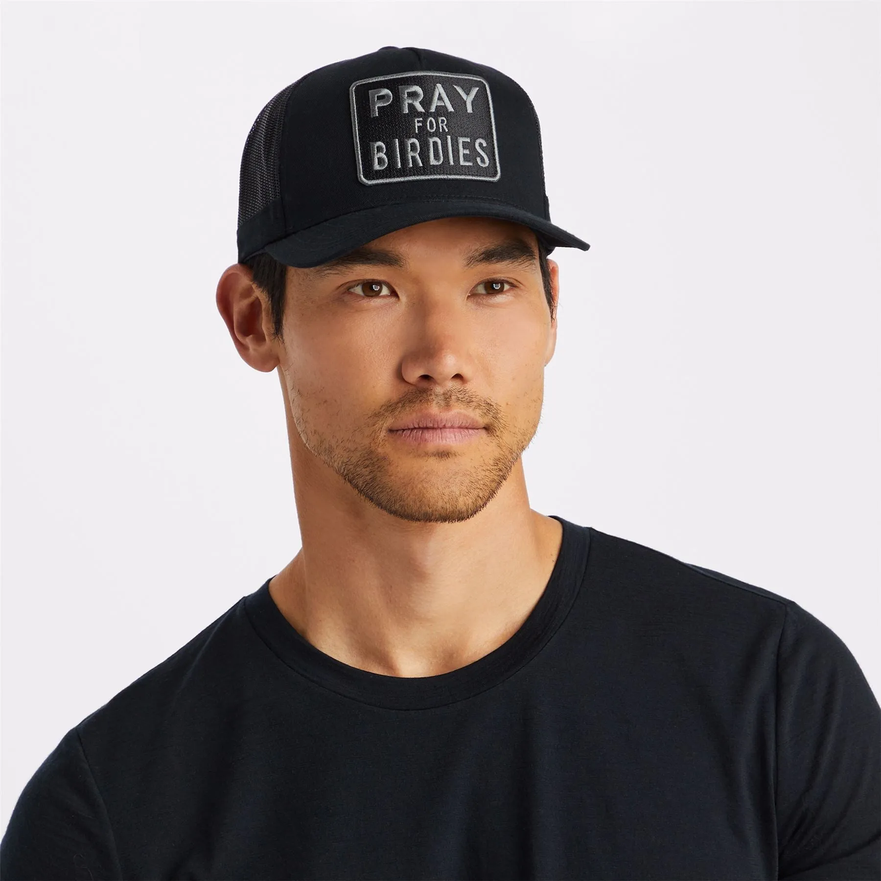 Pray For Birdies Interlock Knit Trucker Hat Onyx - AW23