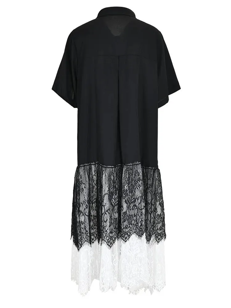 Pre Order:  Black Button Down Lace Pleated Dress