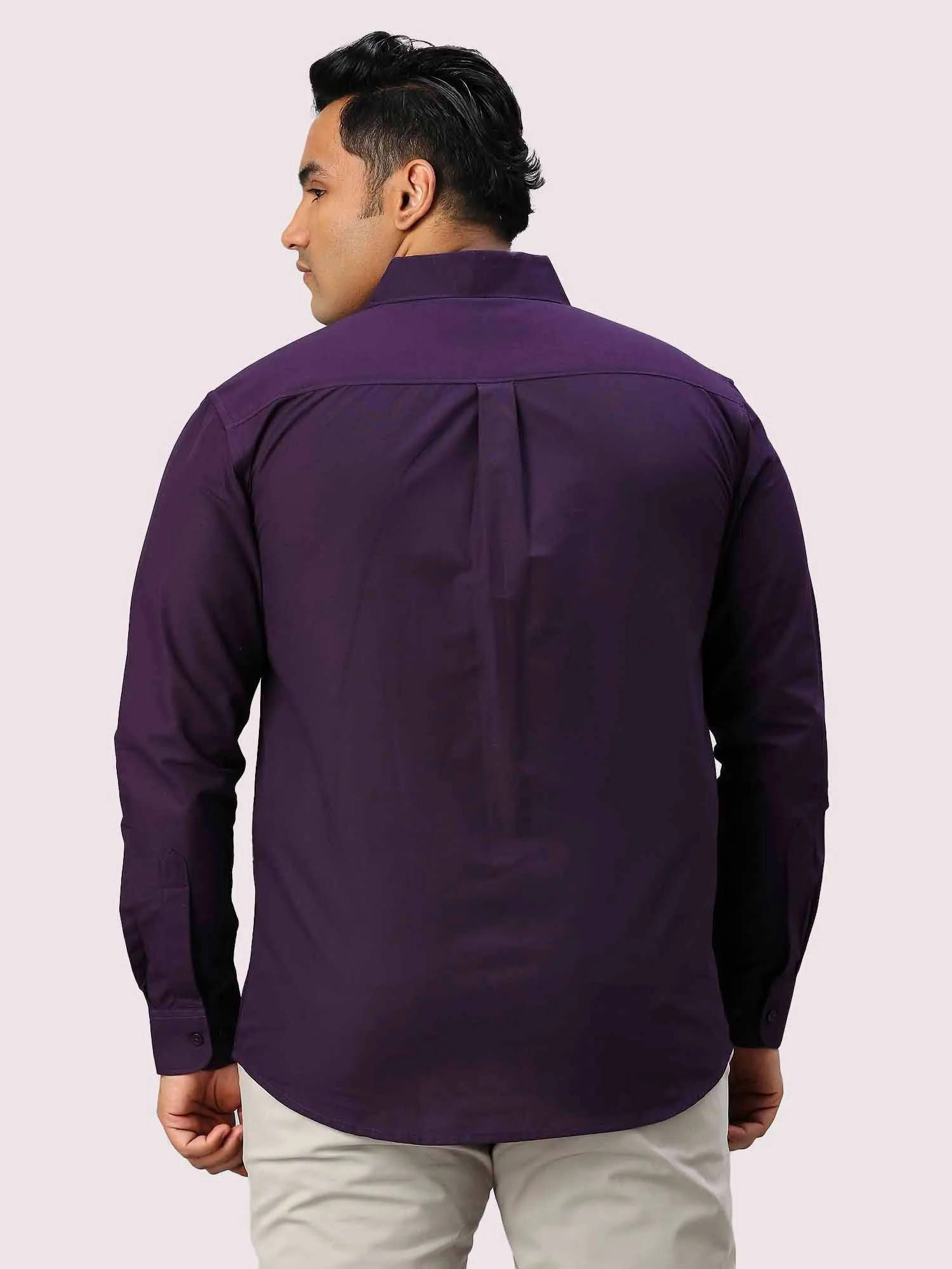 Purple Solid Pure Cotton Full Sleeve Shirt Men's Plus Size