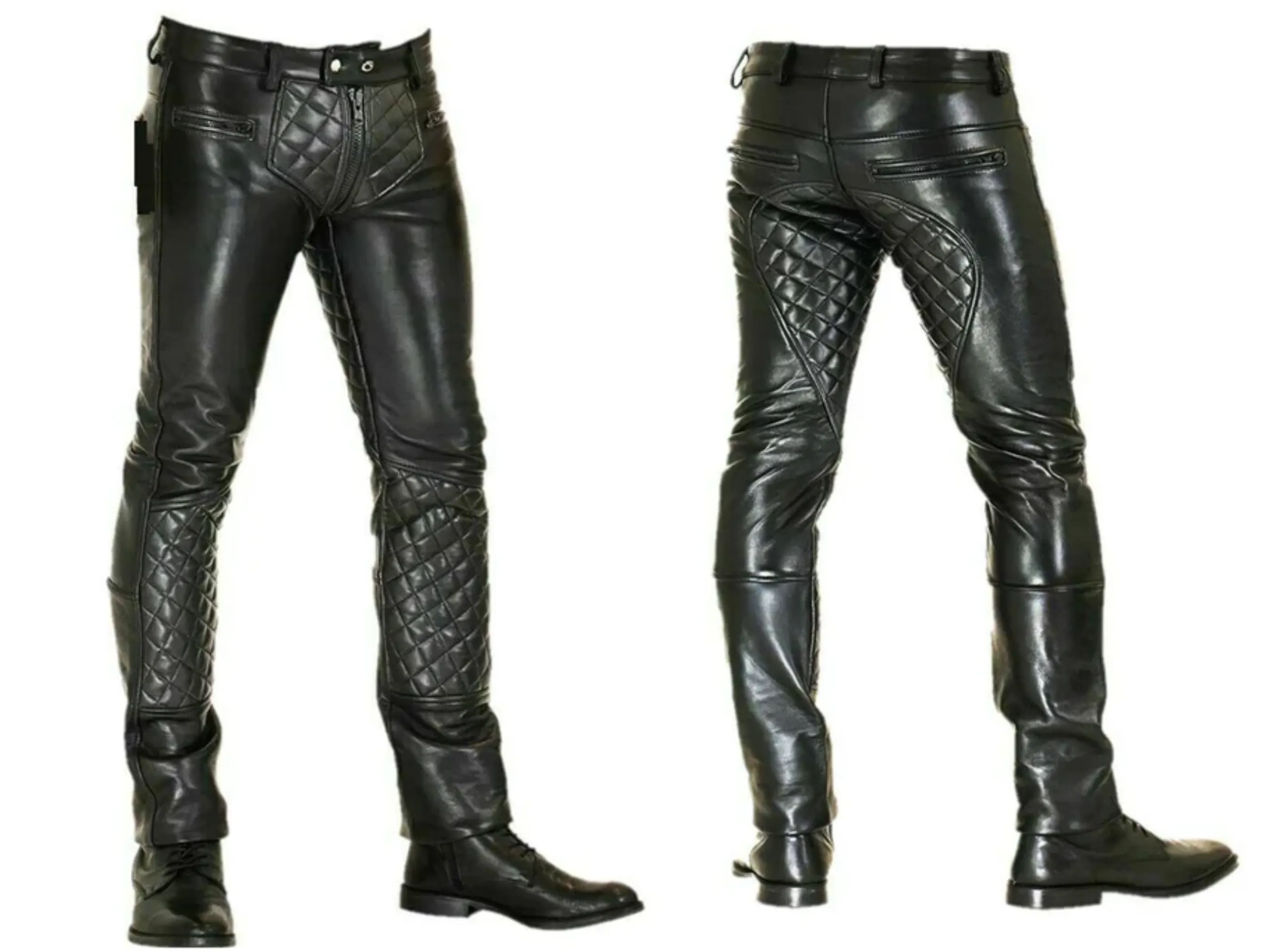 Quilted Mens Black Leather Pants