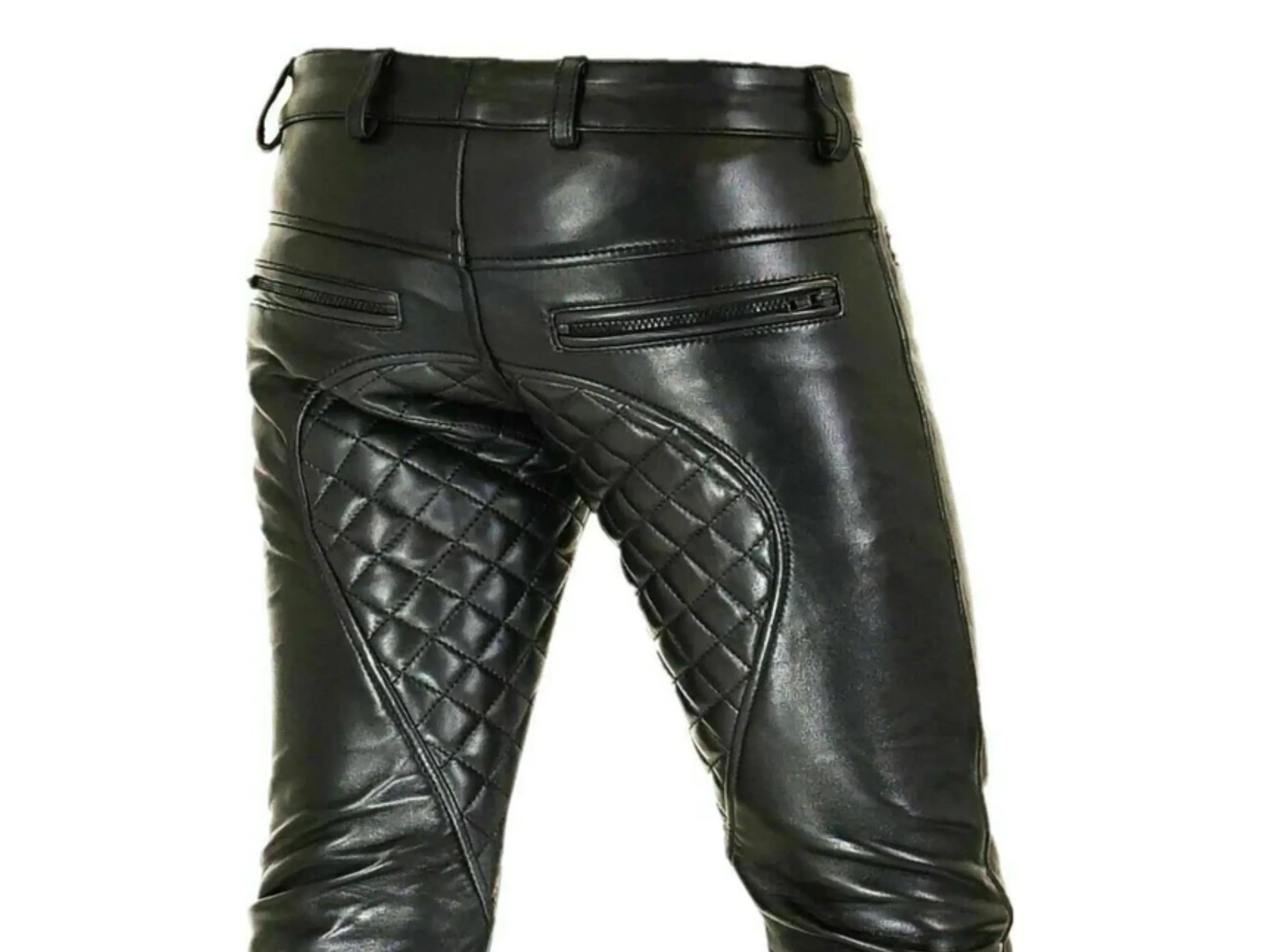 Quilted Mens Black Leather Pants