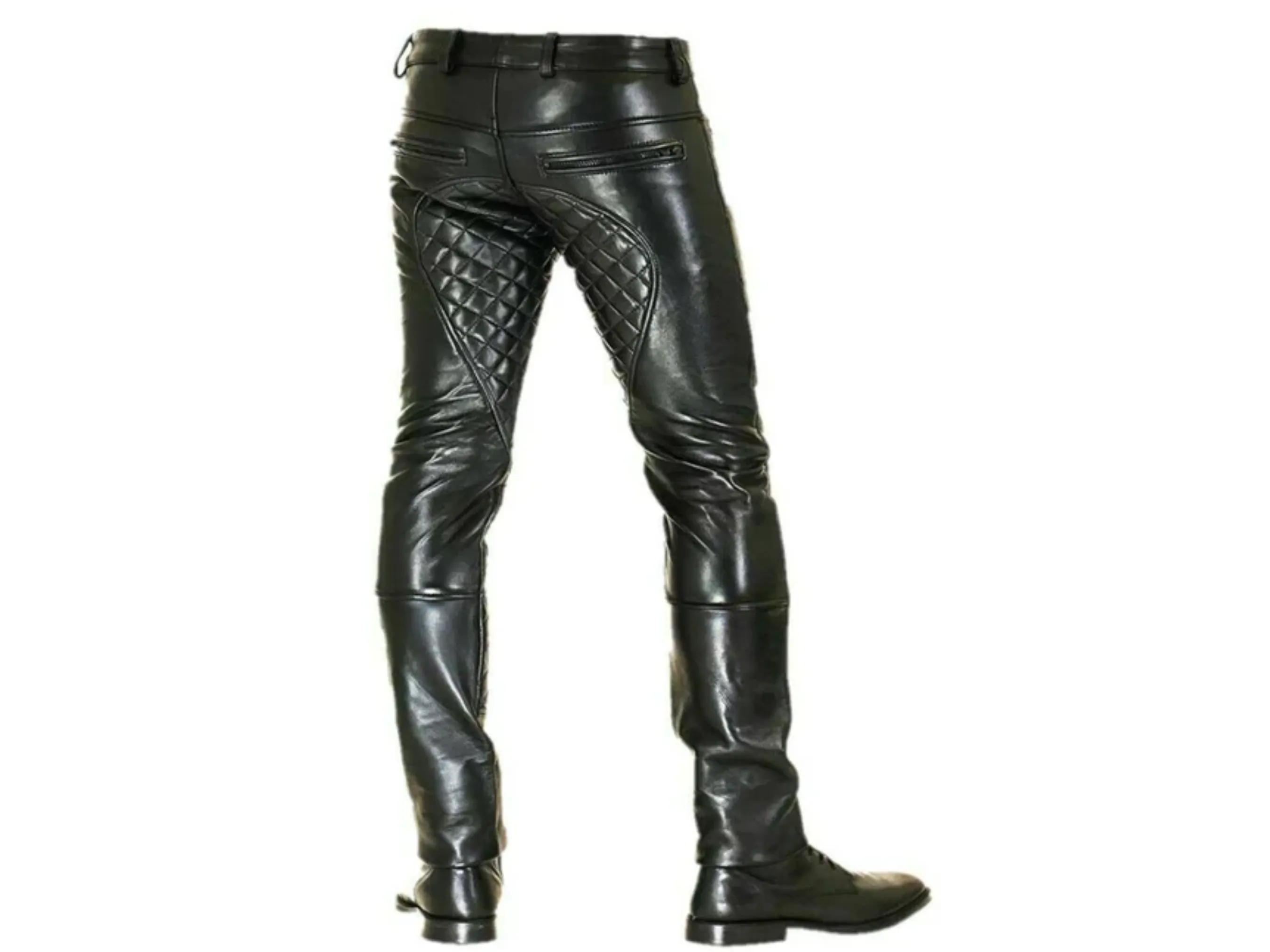 Quilted Mens Black Leather Pants