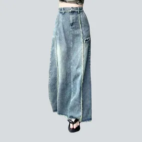 Raw hem high-waist denim skirt
 for ladies