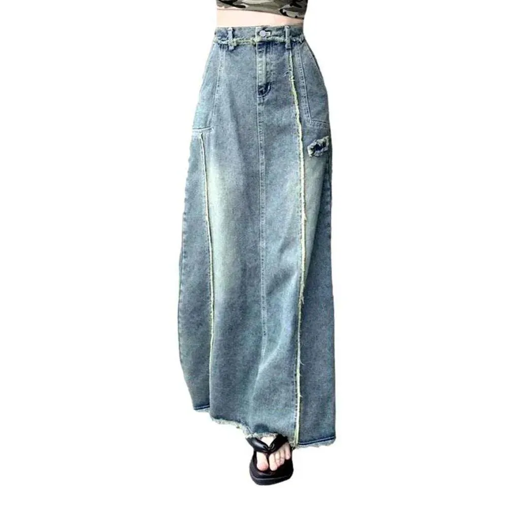 Raw hem high-waist denim skirt
 for ladies