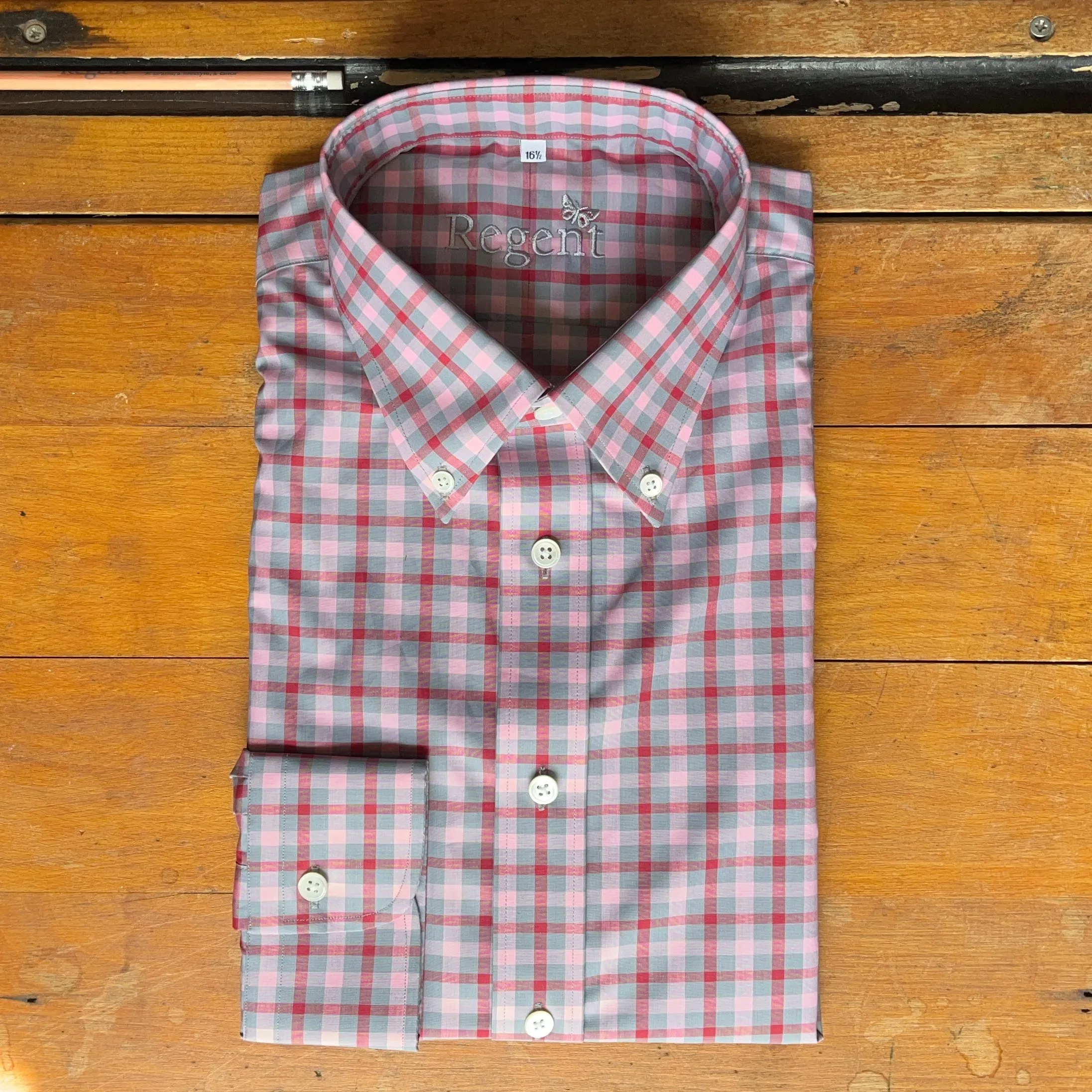 Regent  - 'Rose' Shirt - Cotton Poplin with Red and Pink Check