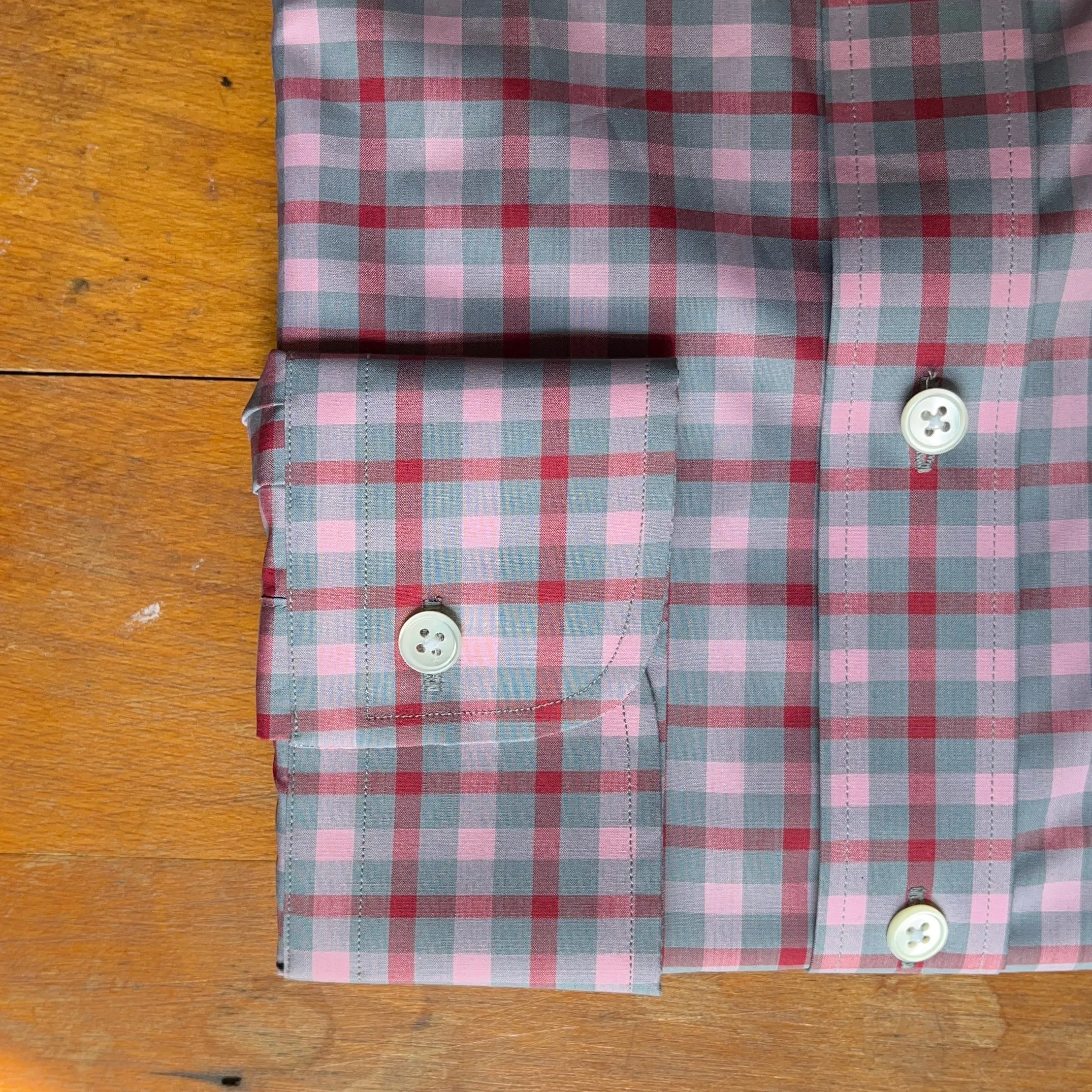 Regent  - 'Rose' Shirt - Cotton Poplin with Red and Pink Check