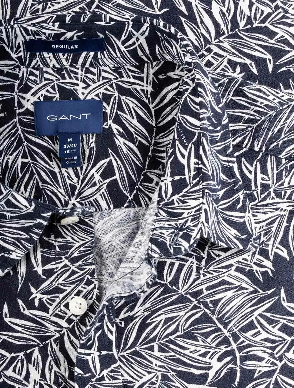 Regular Fit Leaf Print Button-down Evening Blue