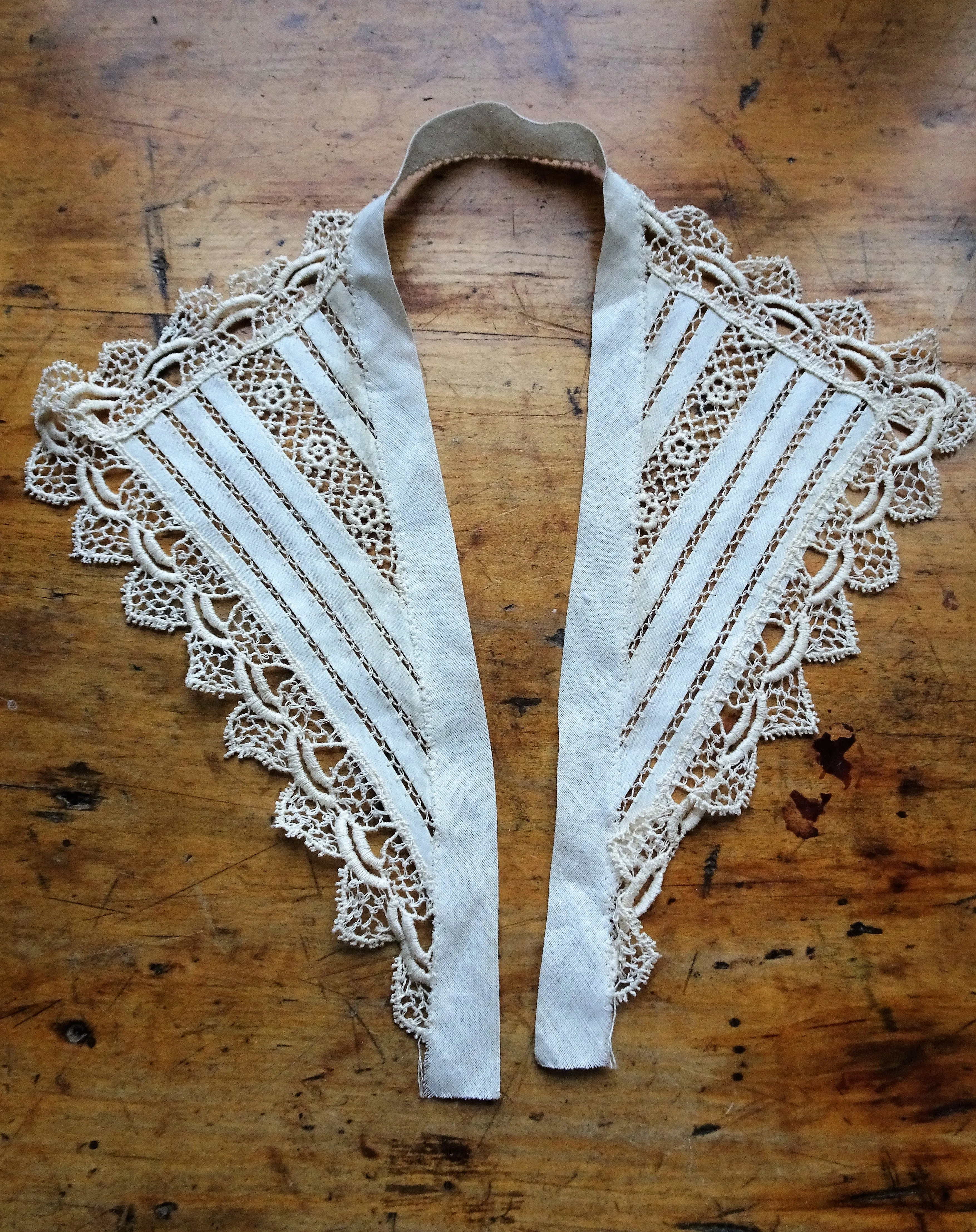 RESERVED  BEAUTIFUL Antique Collar, French Linen and Lace Collar, Lovely Openwork Design,Collectible Vintage Collars