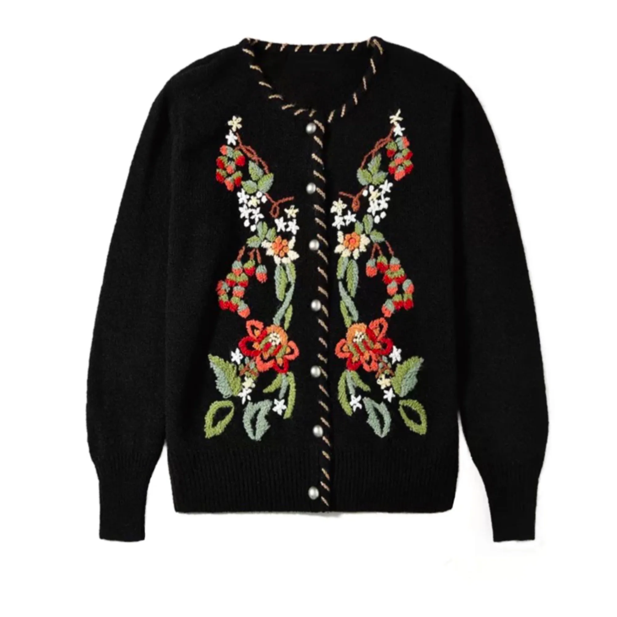 Retro Embroidery Christmas Sweater Cardigan