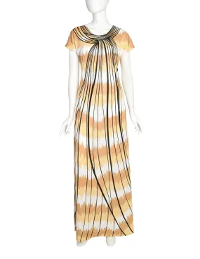 Roberta di Camerino Vintage 1977 Beige White Trompe L'oeil Maxi Dress