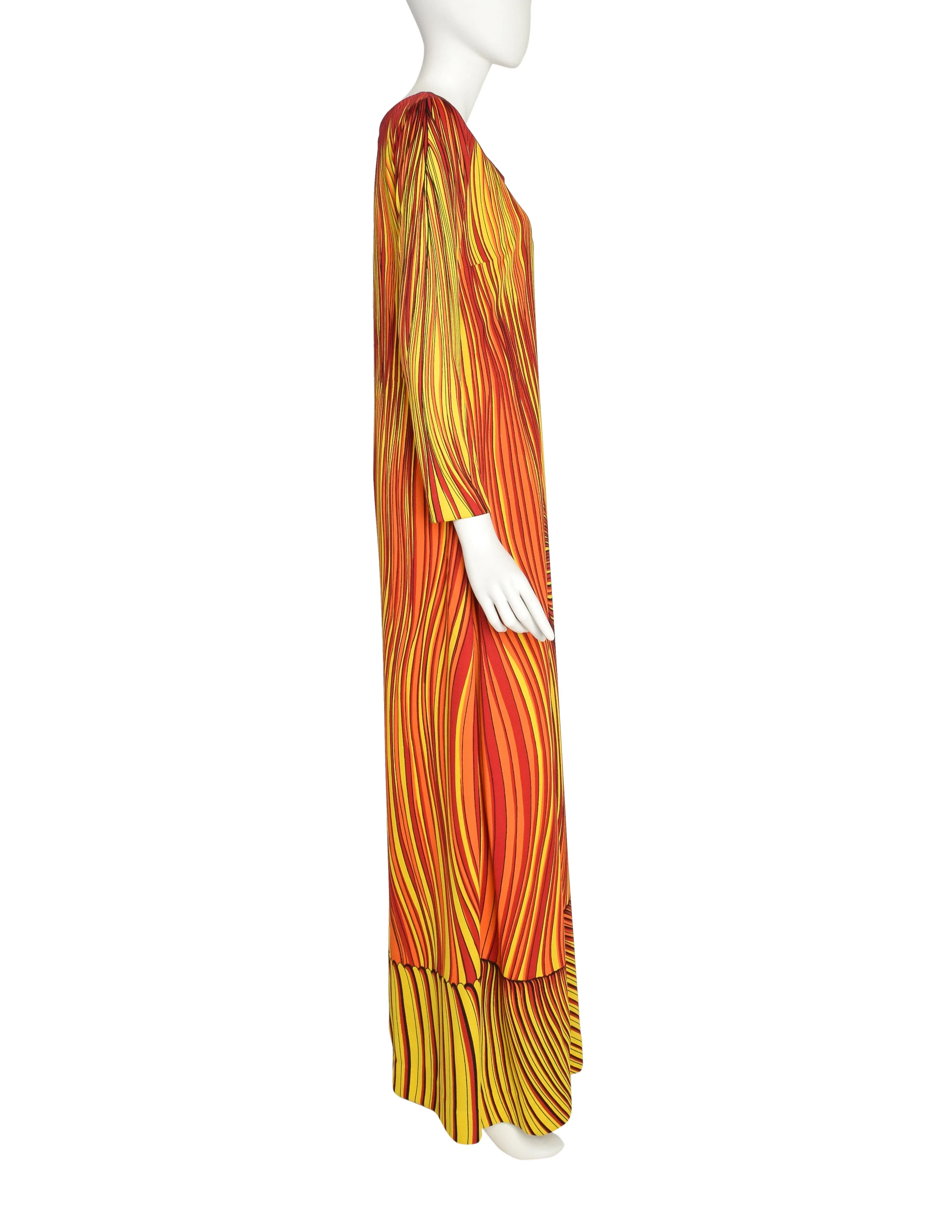 Roberta di Camerino Vintage 1977 Firey Red Orange Yellow Trompe L'oeil Maxi Dress