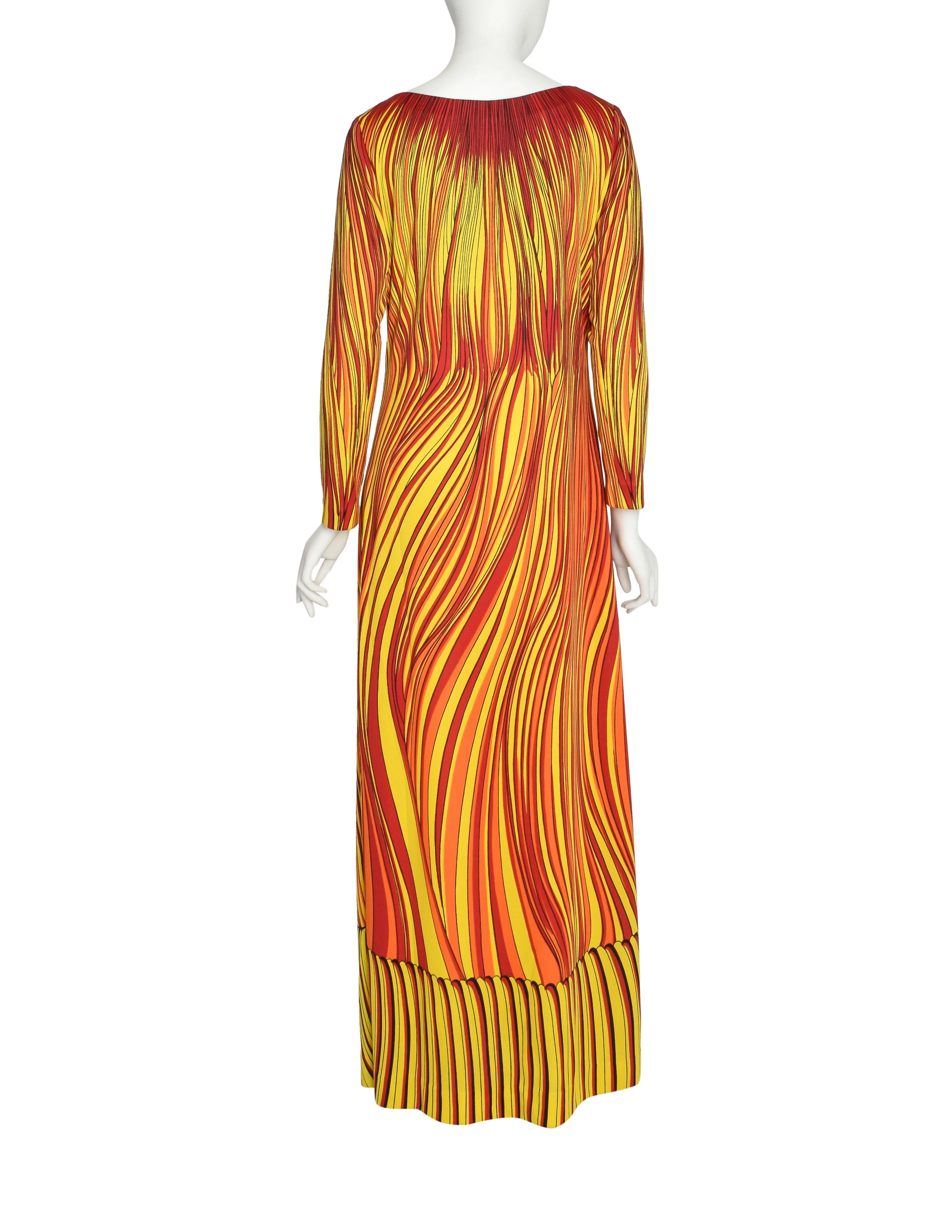 Roberta di Camerino Vintage 1977 Firey Red Orange Yellow Trompe L'oeil Maxi Dress