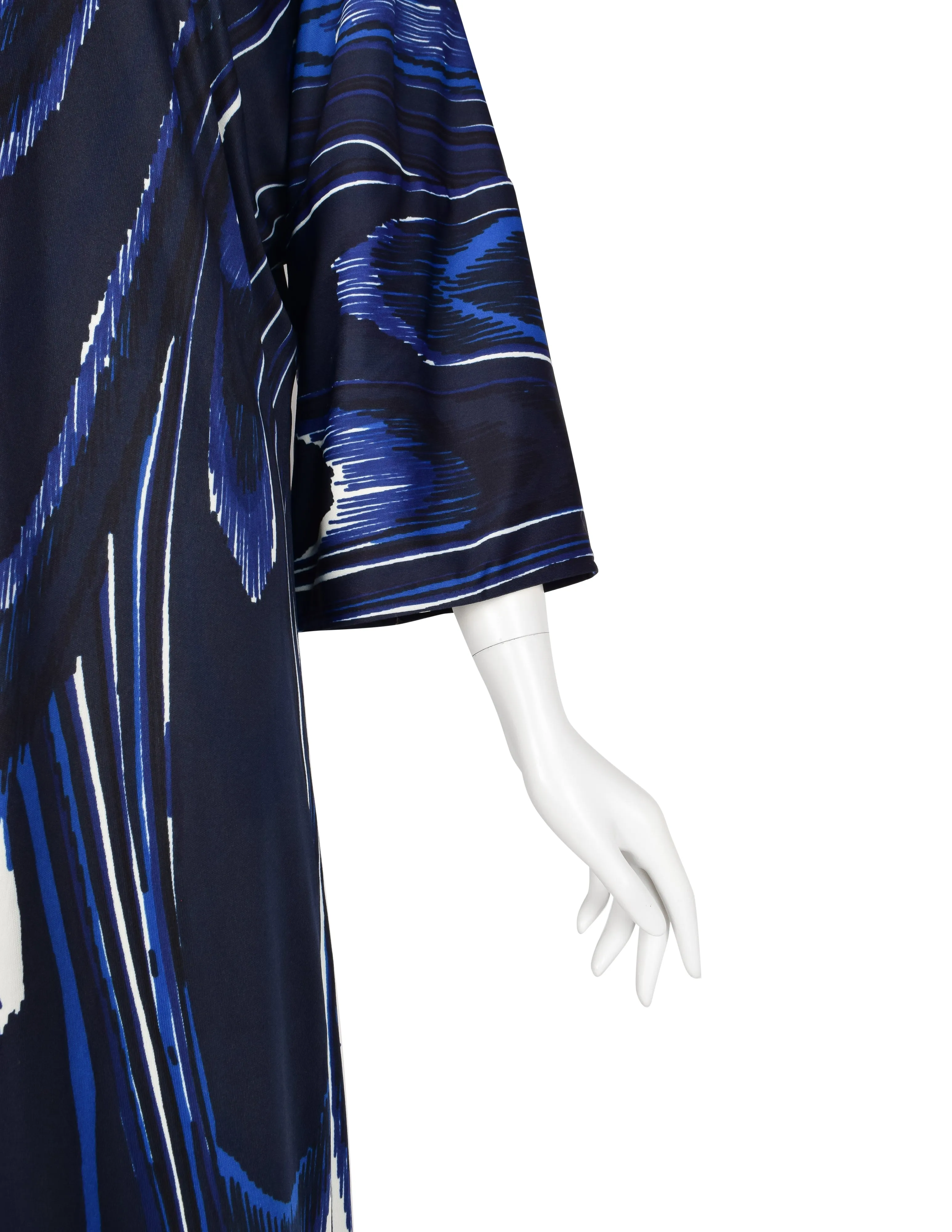 Roberta di Camerino Vintage 1978 Blue Feather Print Trompe L'oeil Maxi Dress