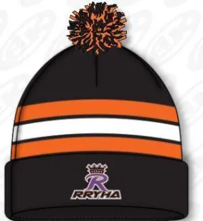 RRYHA Knit Hat Stripe with POM blk org strip