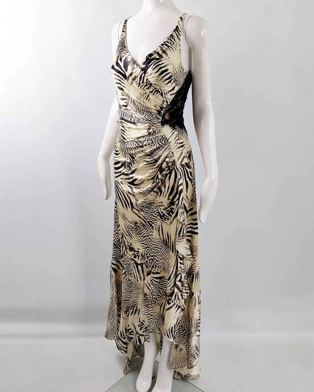 Sagaie Paris Vintage Bias Cut Zebra Print Silk Evening Gown, 2000s