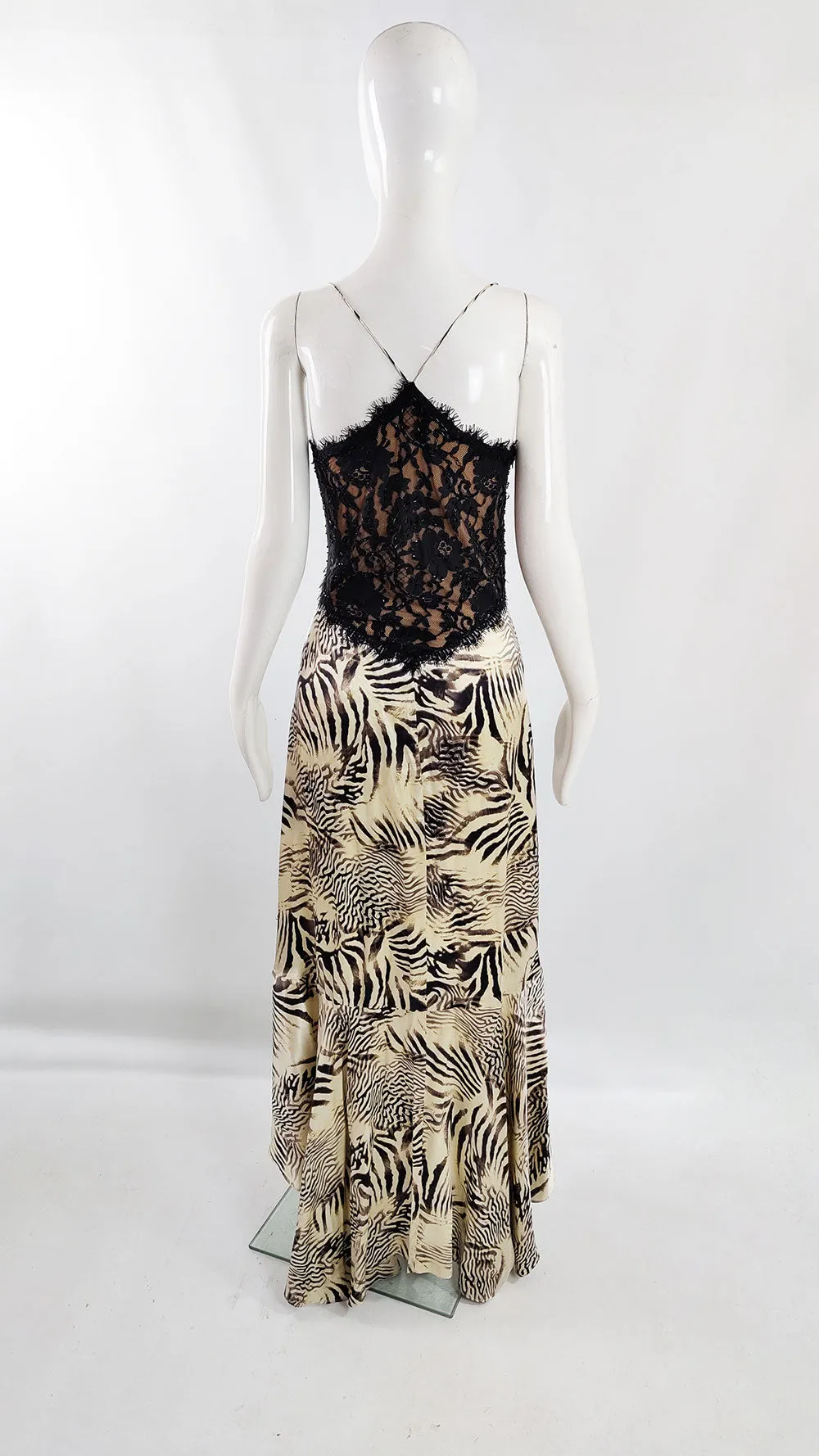 Sagaie Paris Vintage Bias Cut Zebra Print Silk Evening Gown, 2000s