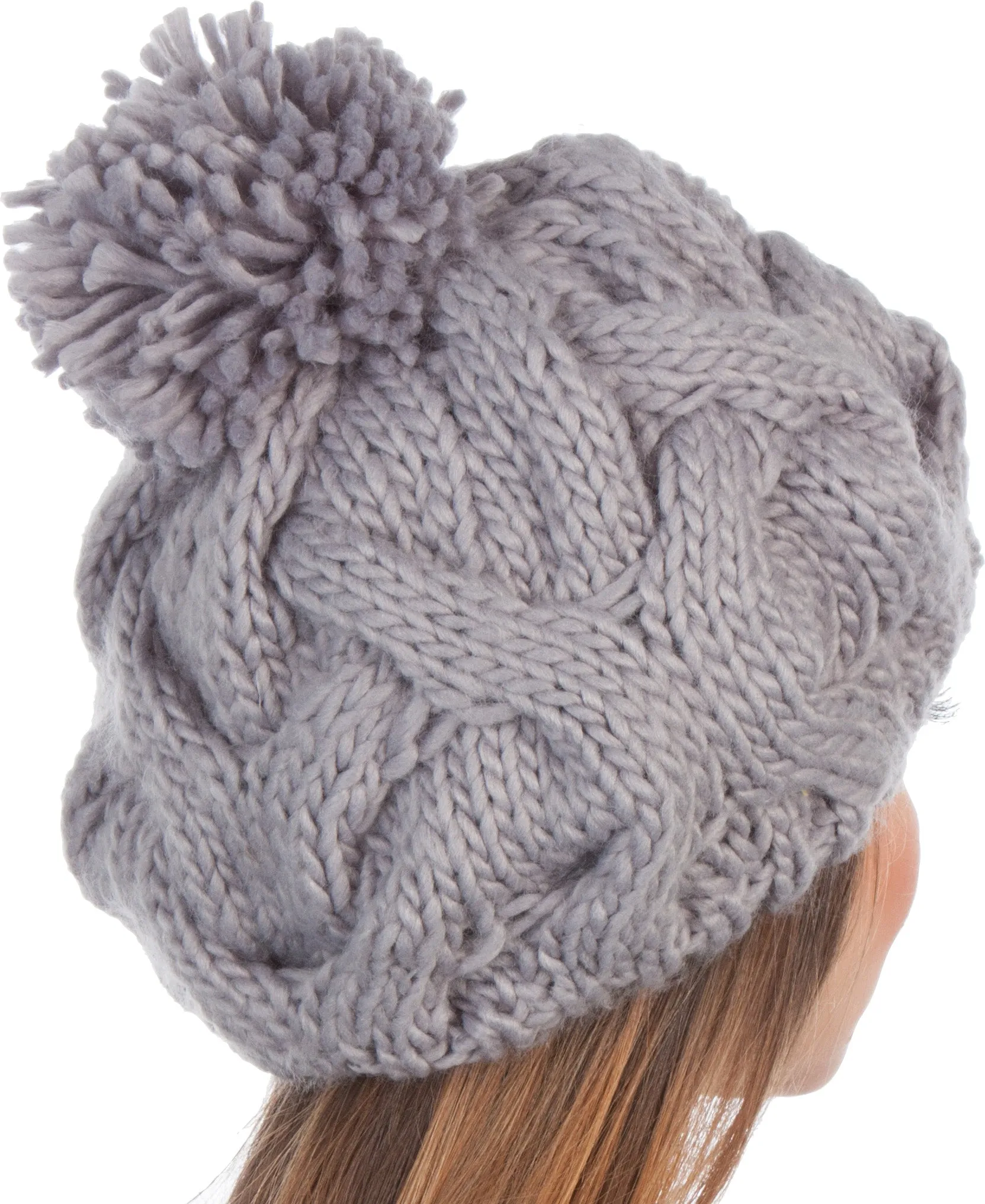 Sakkas Cable Knit Pom Pom Thick Slouch Hat