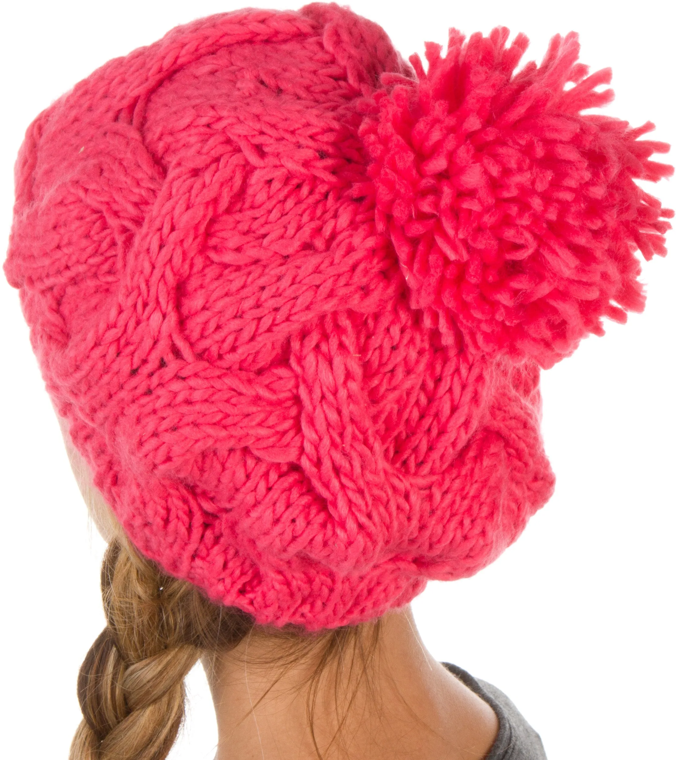 Sakkas Cable Knit Pom Pom Thick Slouch Hat