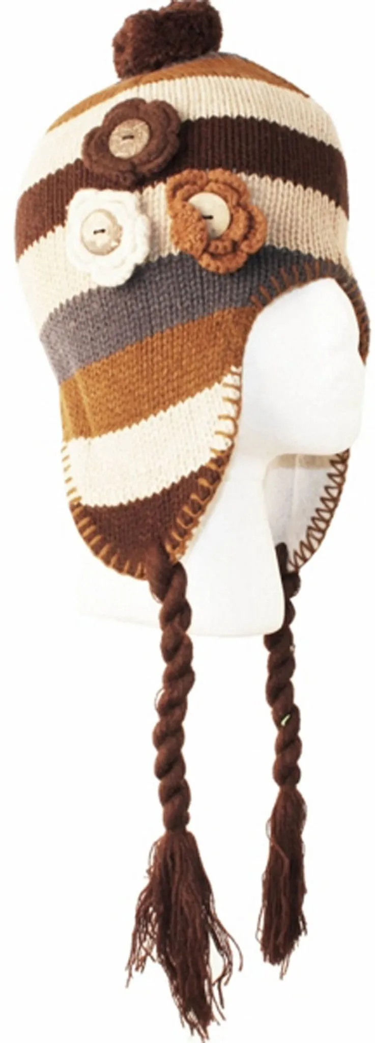 Sakkas Crochet Flower Multi-Color Stripe Fully Lined Earflap Hat