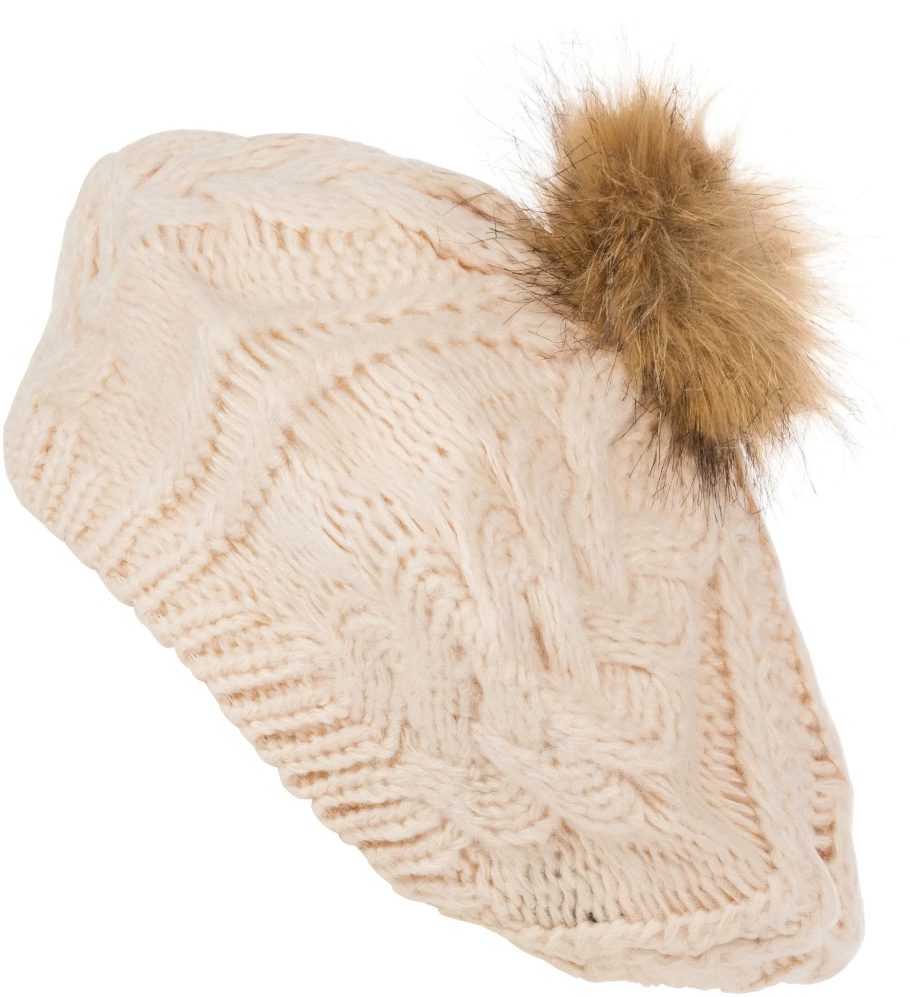 Sakkas Knit Faux Fur Pom Slouch Beret