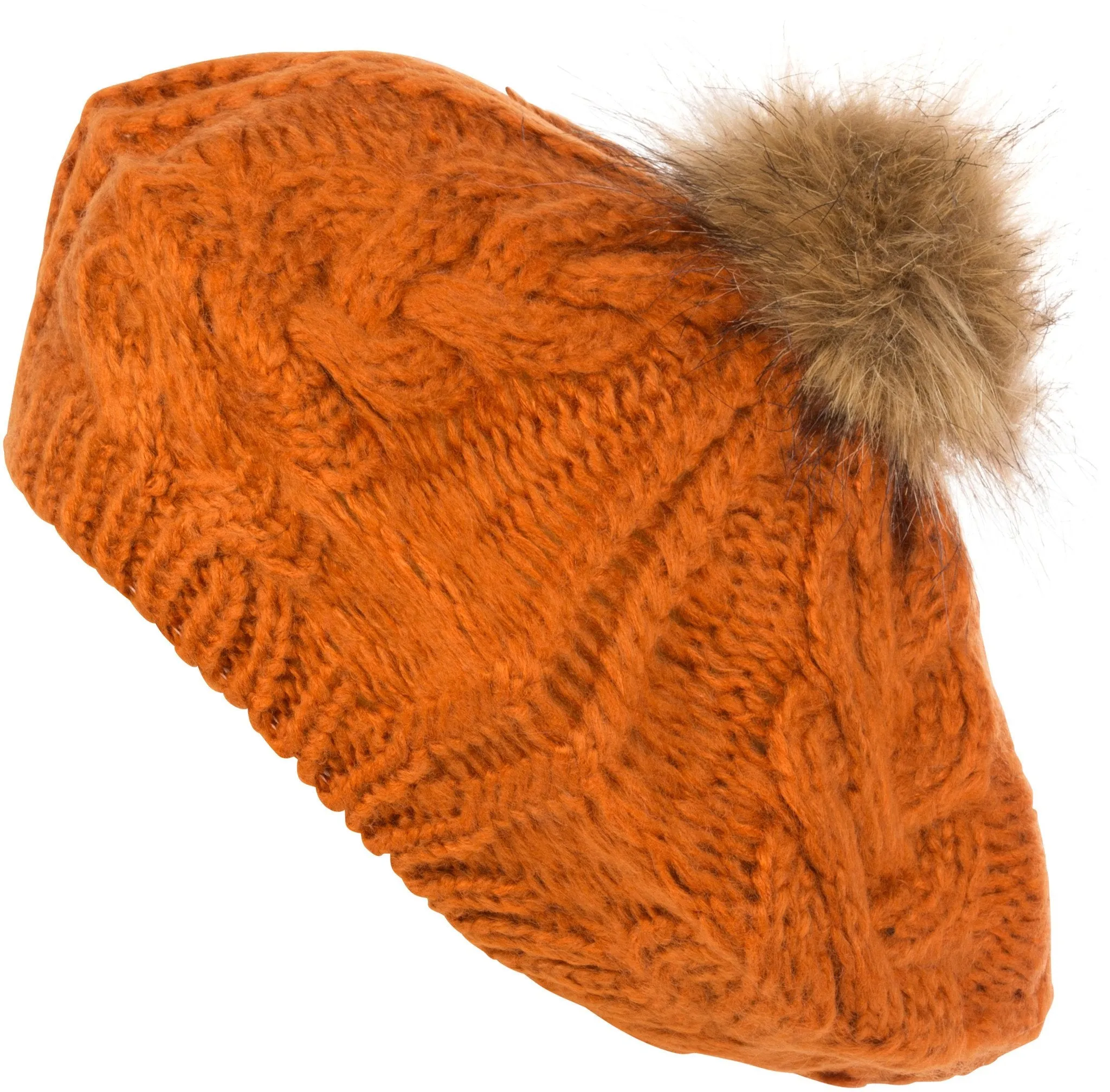 Sakkas Knit Faux Fur Pom Slouch Beret