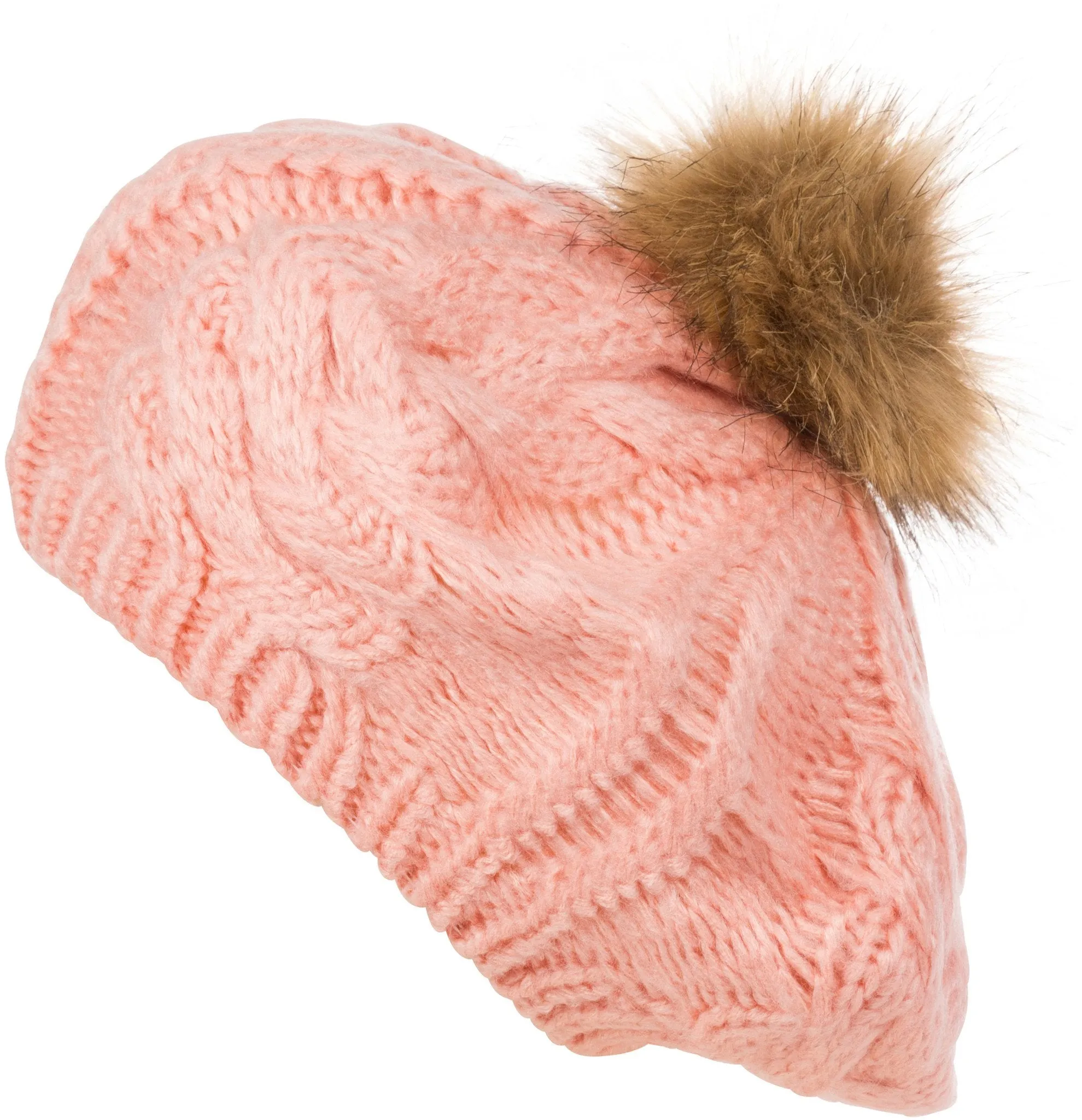 Sakkas Knit Faux Fur Pom Slouch Beret