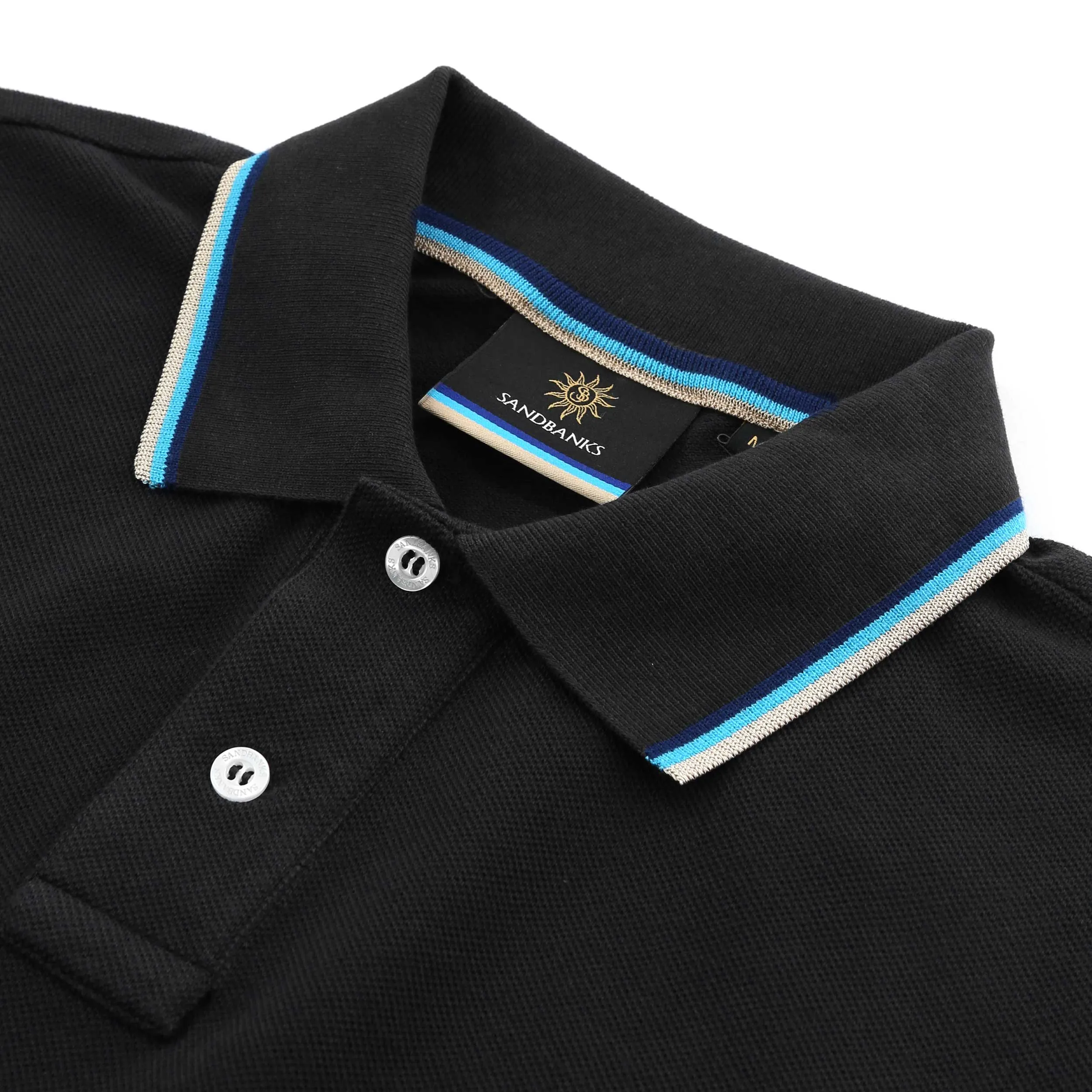 Sandbanks Badge Logo Tipped Polo Shirt in Black