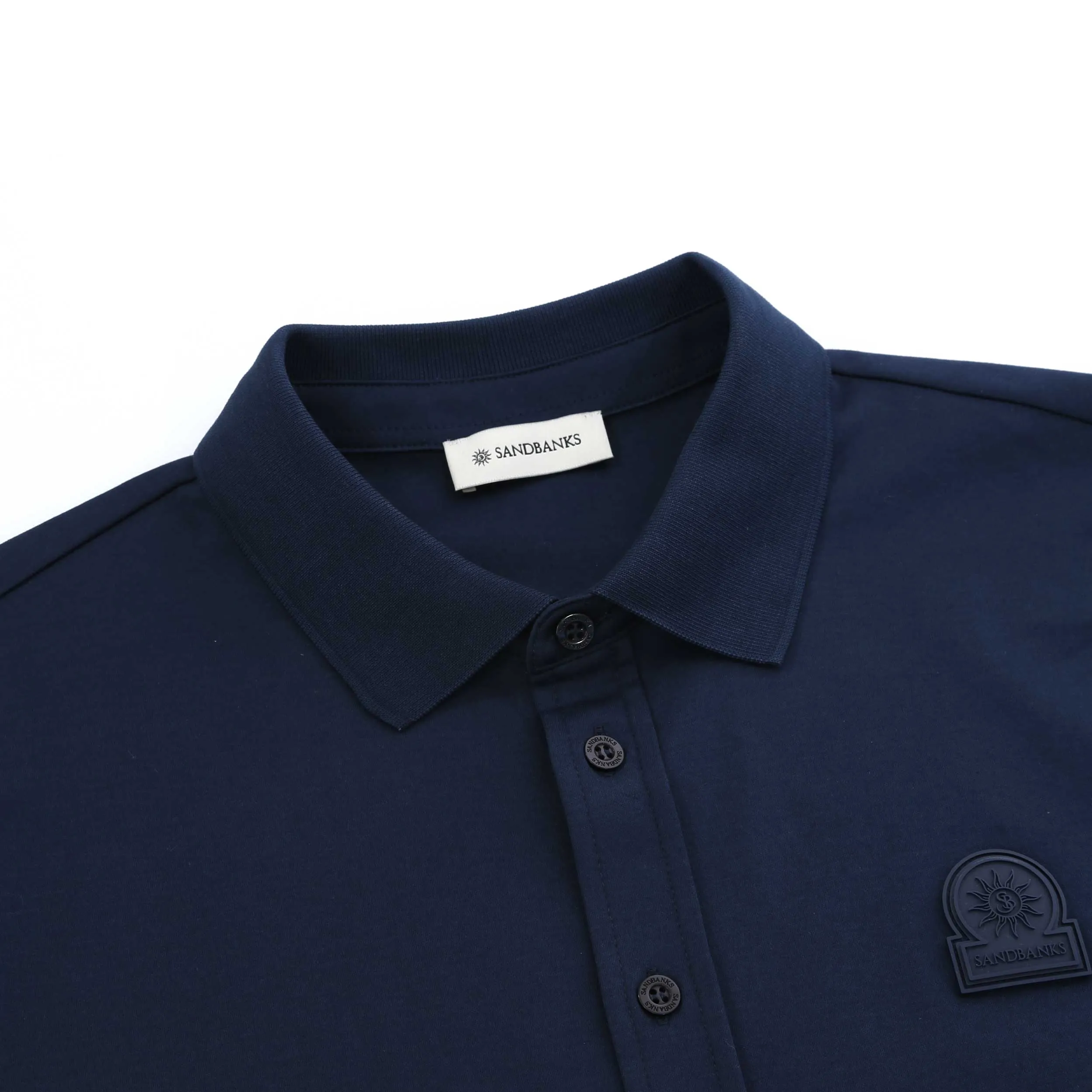 Sandbanks Interlock Full Button Polo Shirt in Navy